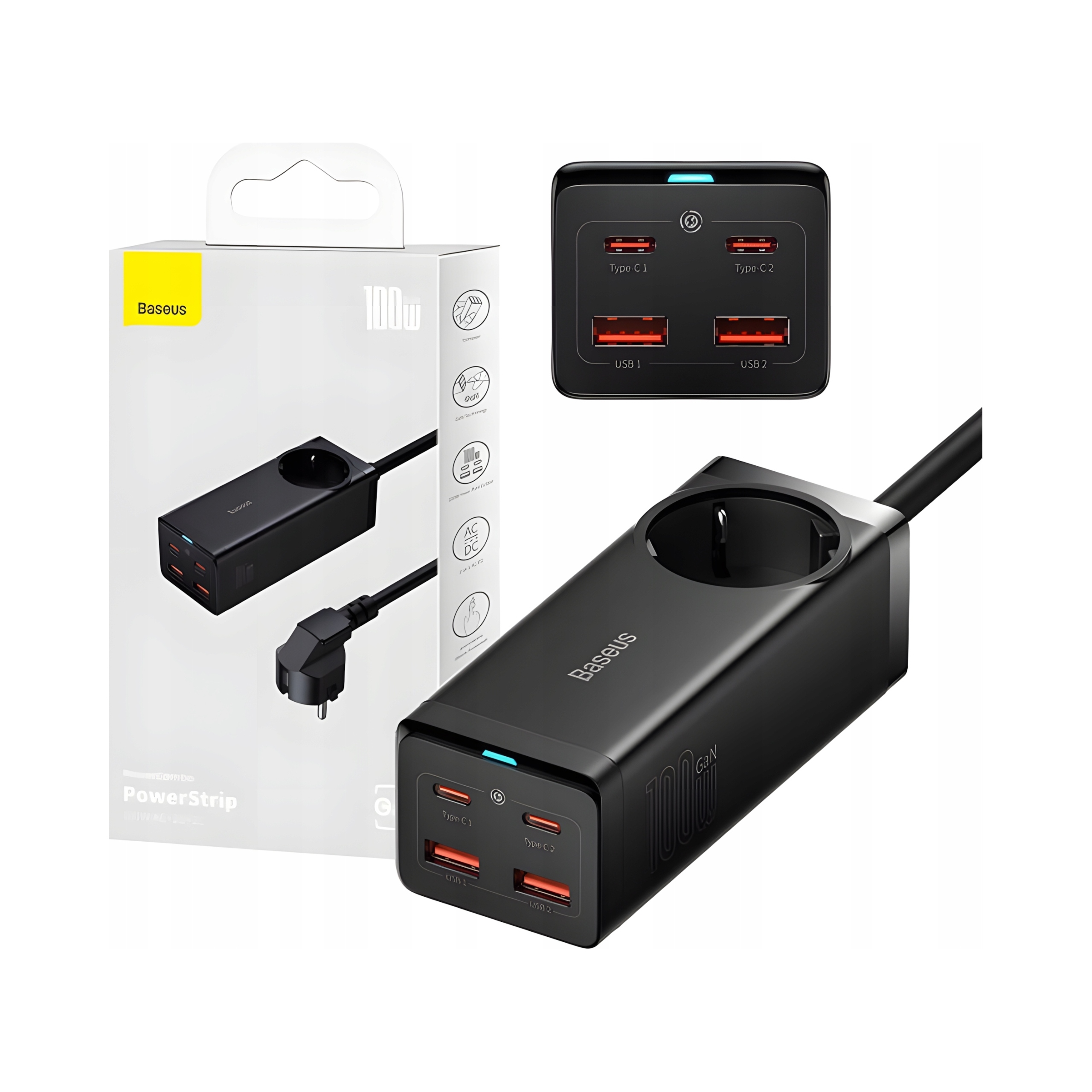 Baseus Rýchlonabíjačka do siete GaN3 Pro, 2x Usb-c, 2x Usb Ac 100W…