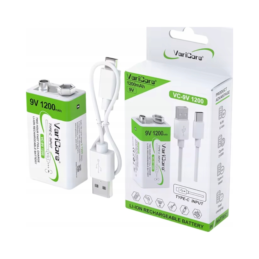 Bateria akumulator 9V 1200mAh USB-C (6F22) lit-jon VariCore 1 szt