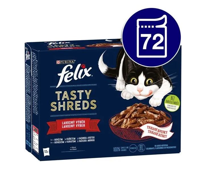 Levně Felix Fantastic Tasty Shreds multipack lahodný výběr ve šťávě 80 g