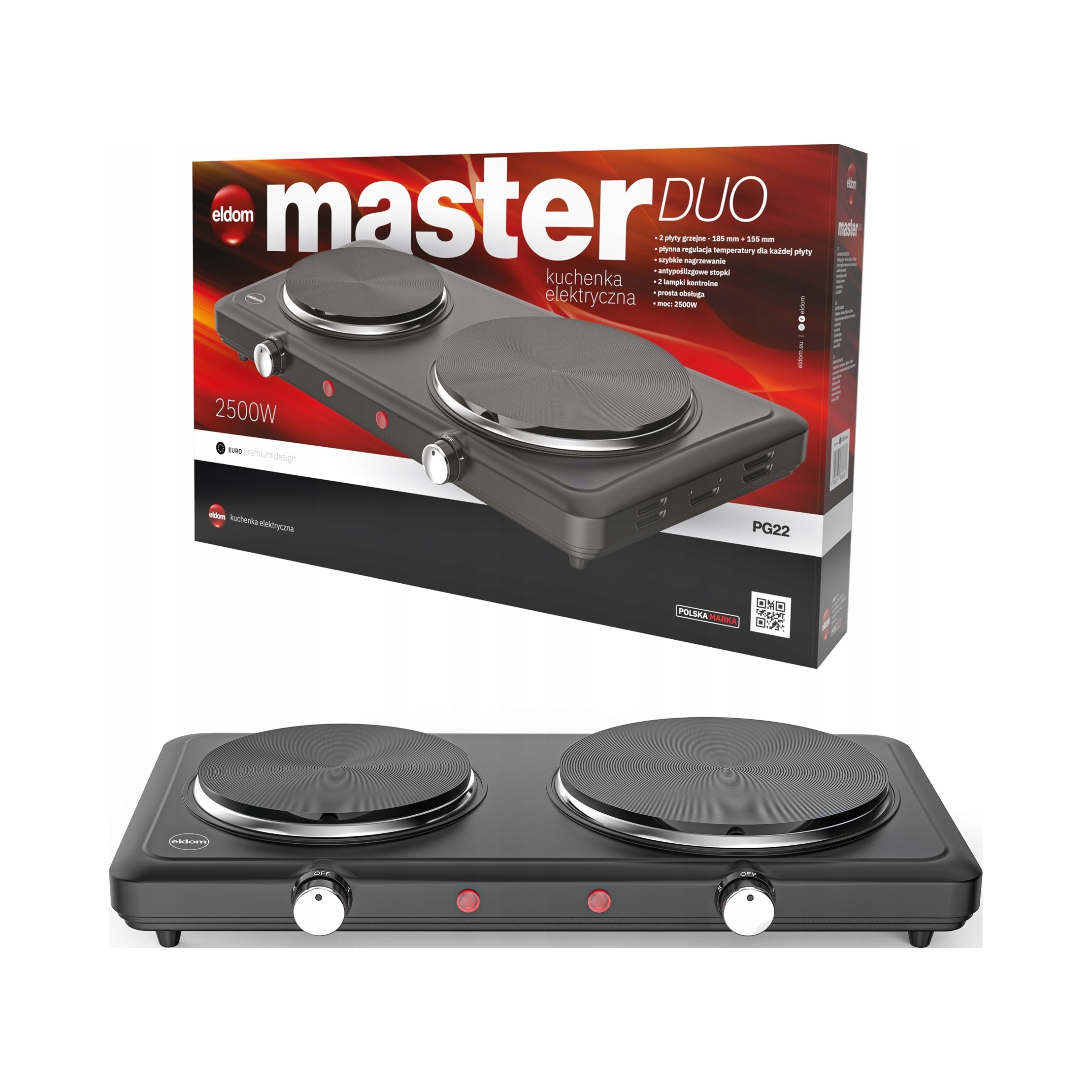 Kuchenka Elektryczna Dwupalnikowa Płyta Grzewcza Przenośna 2500W Eldom PG22
