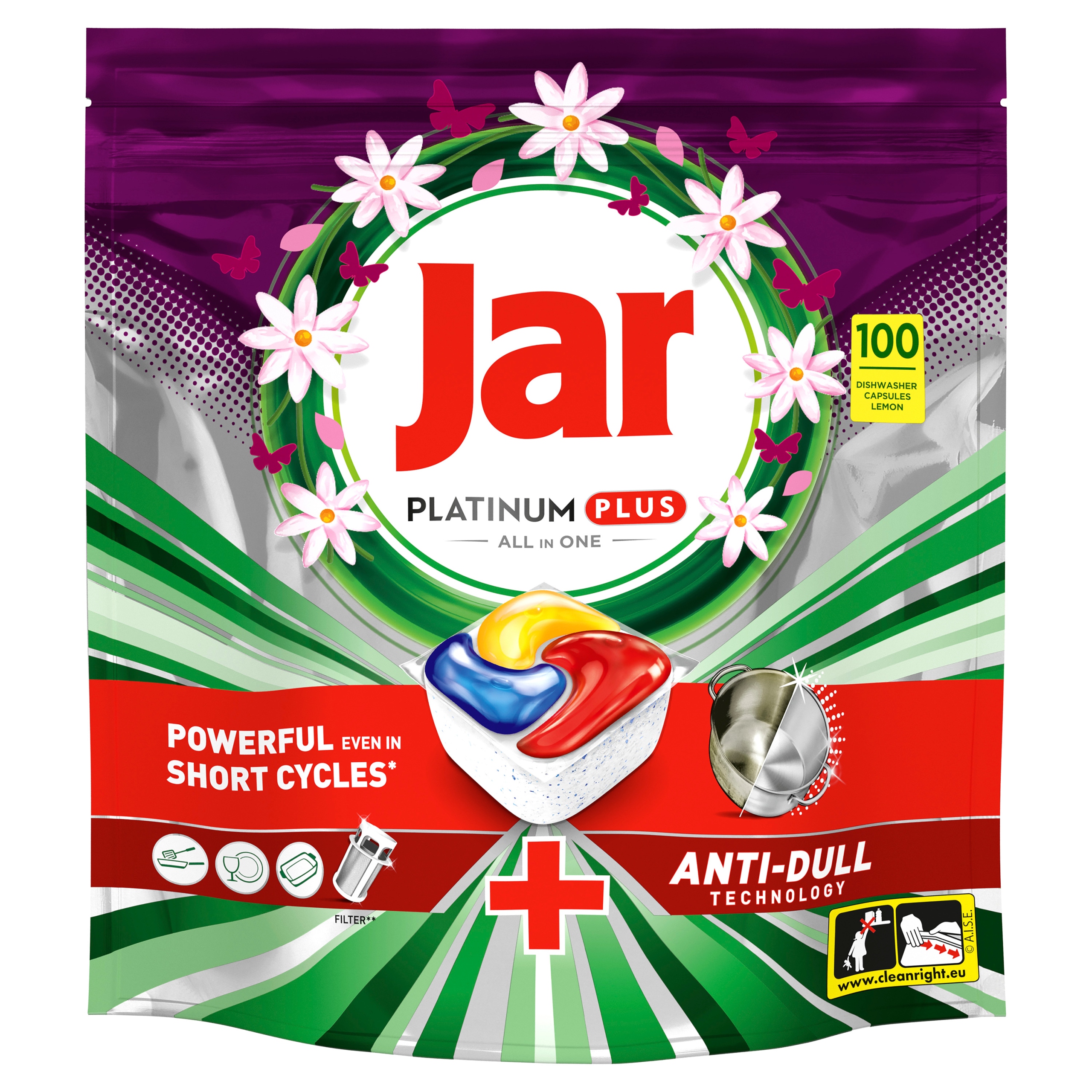 Levně Jar Platinum Plus All in One kapsle do myčky, Lemon, 100ks