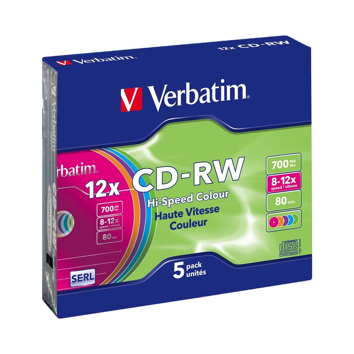 Płyty Cd-rw Verbatim 700MB 12x Colour Slimcase 5 sztuk
