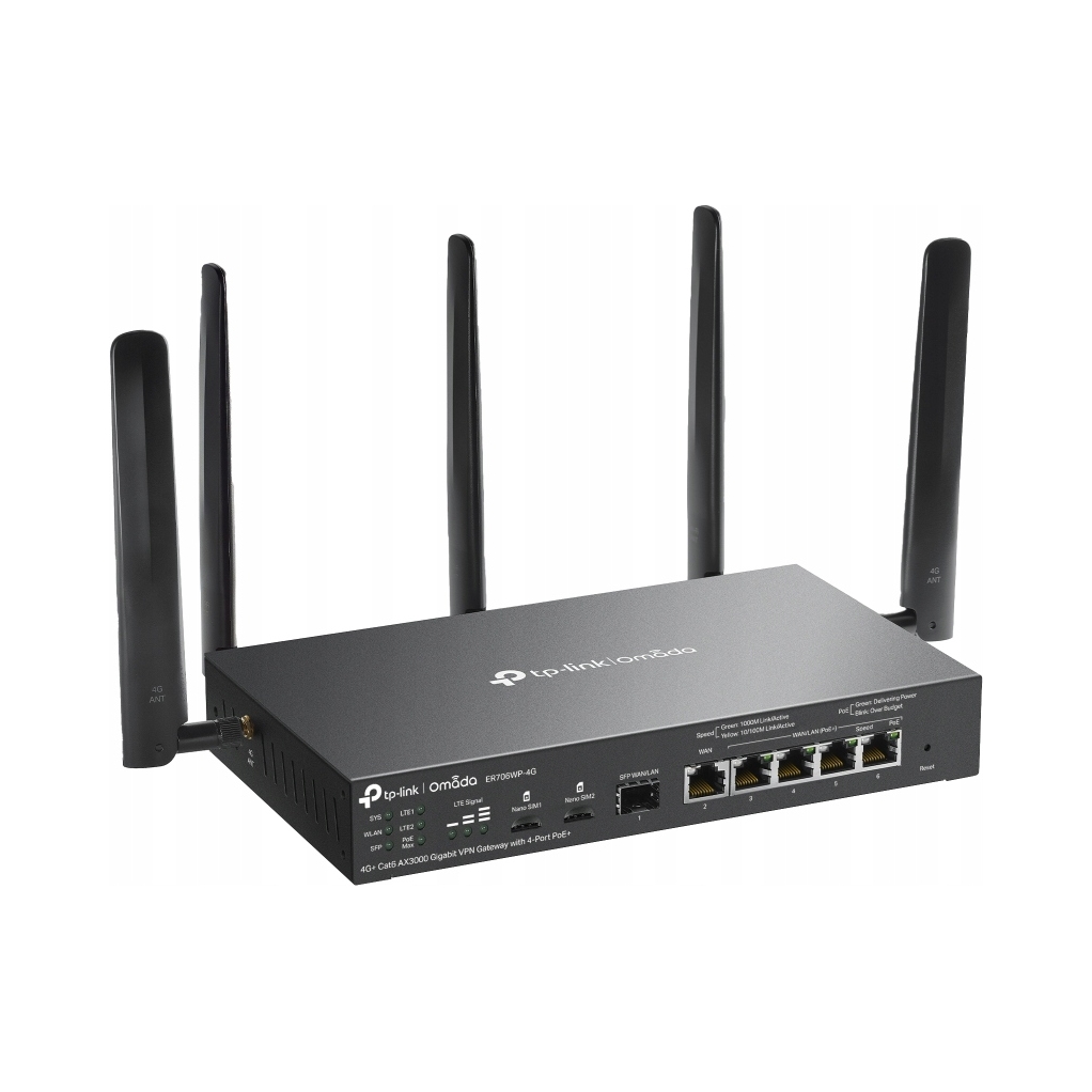 Router TP-Link ER706WP-4G Vpn WiFi 6, LTE/4G, 1x Gwan 4x Gwan/lan 1x