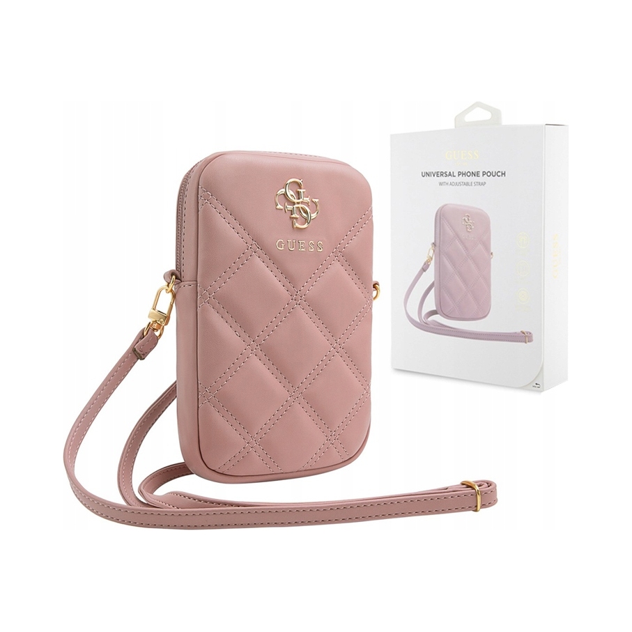 Guess Pu Quilted 4G Metal Logo kabelka peněženka na telefon růžový zip
