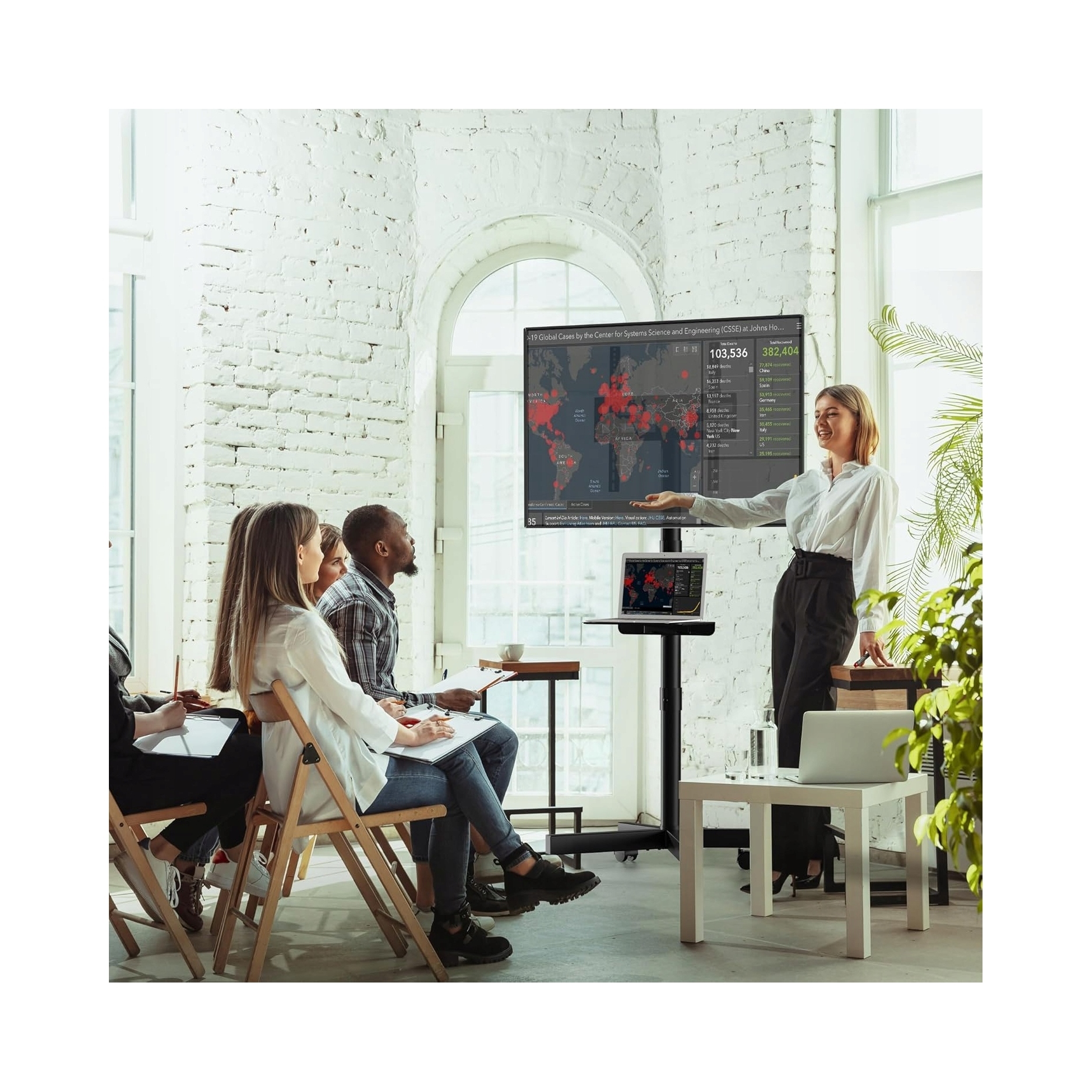 Bontec TC004B mobilní stojan na televizor na kolečkách 23-60" Vesa do 25 kg