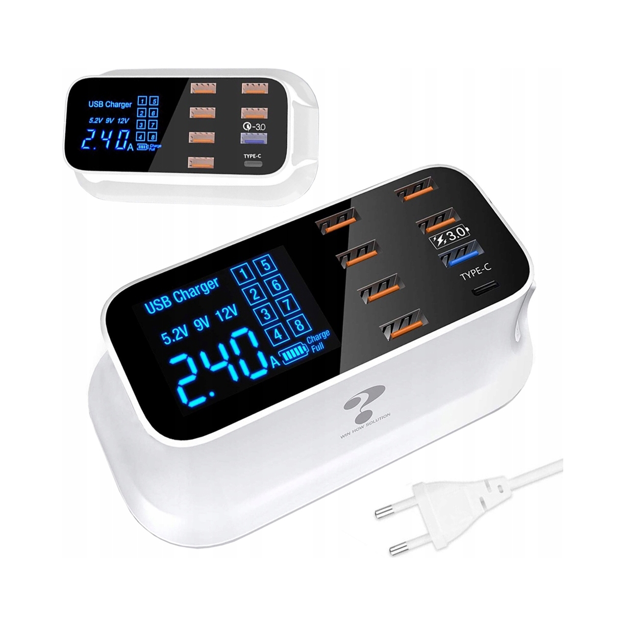 Szybka ładowarka do telefonu 8 x Usb +typ C qc 3.0