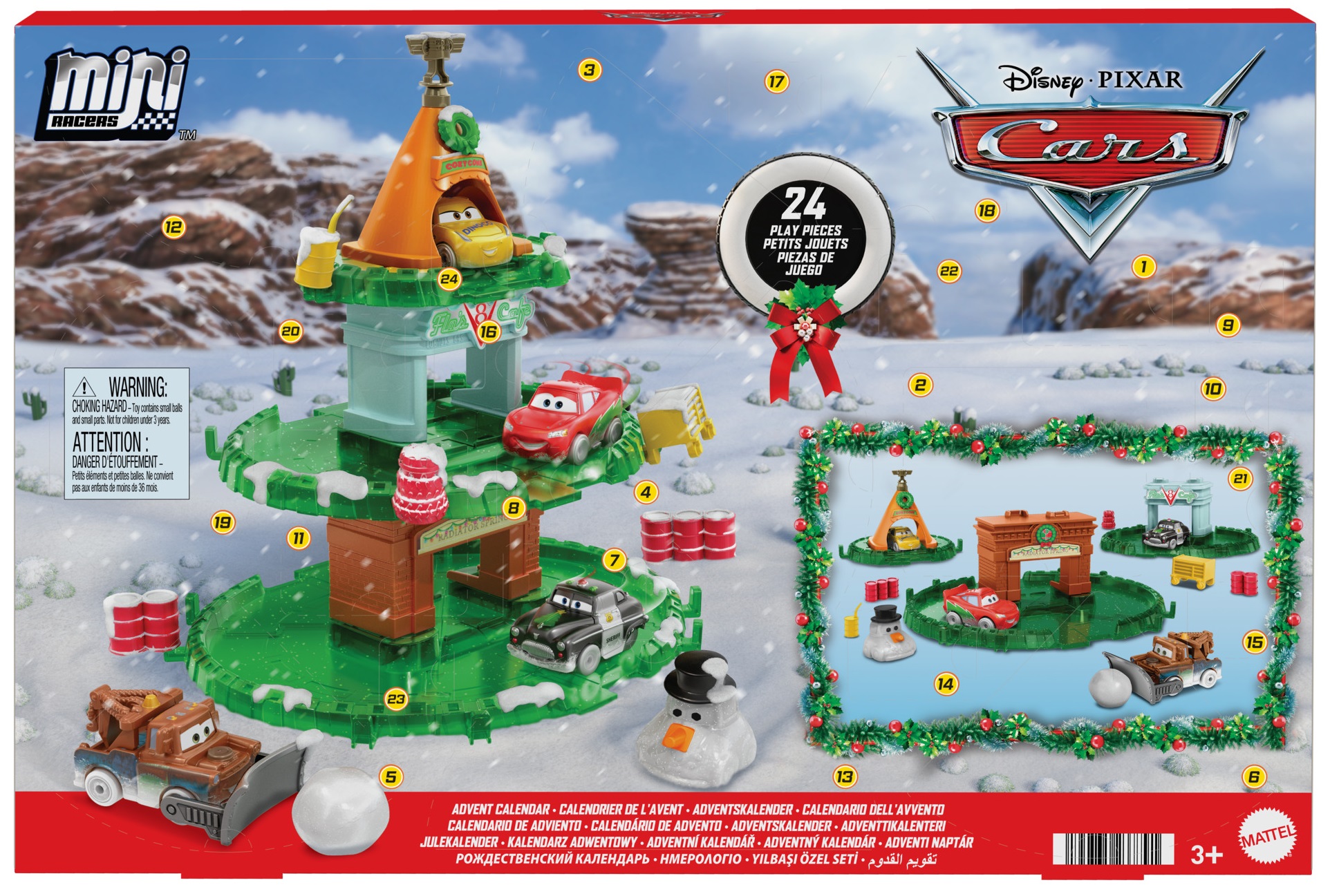 Адвент-календарь Disney Pixar Cars HXT34, 4 металлические машинки и трасса, от 3 лет
