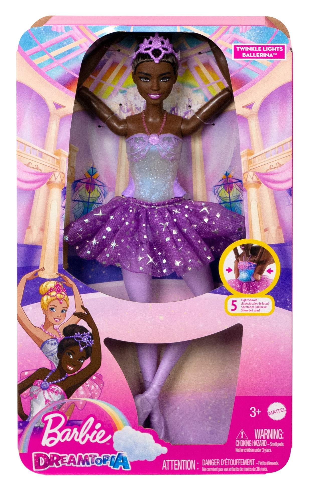 Barbie świecąca baletnica z fioletową spódniczką
