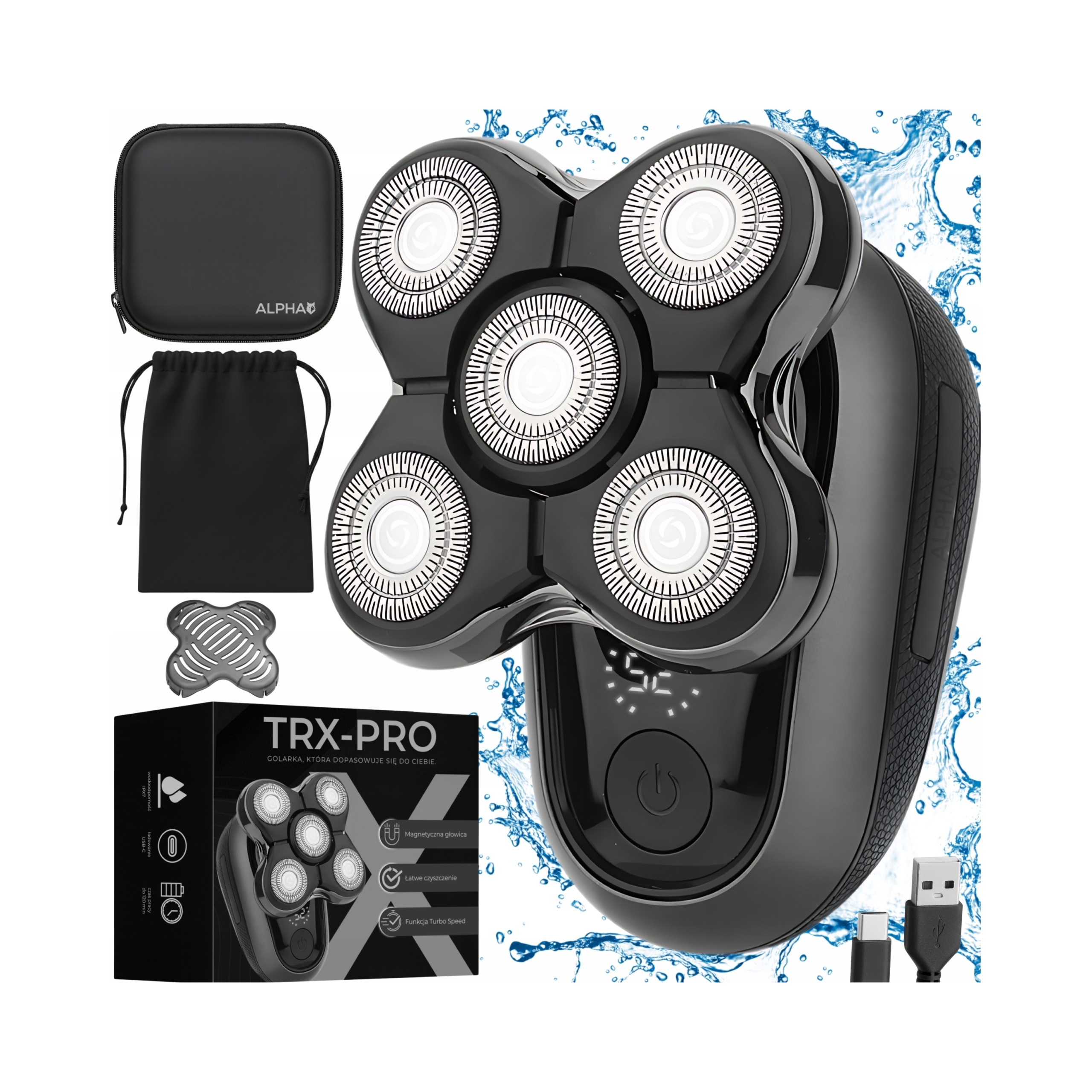 Holicí Strojek pro muže Elektrický holicí strojek na hlavu, vousy a vlasy Alpha