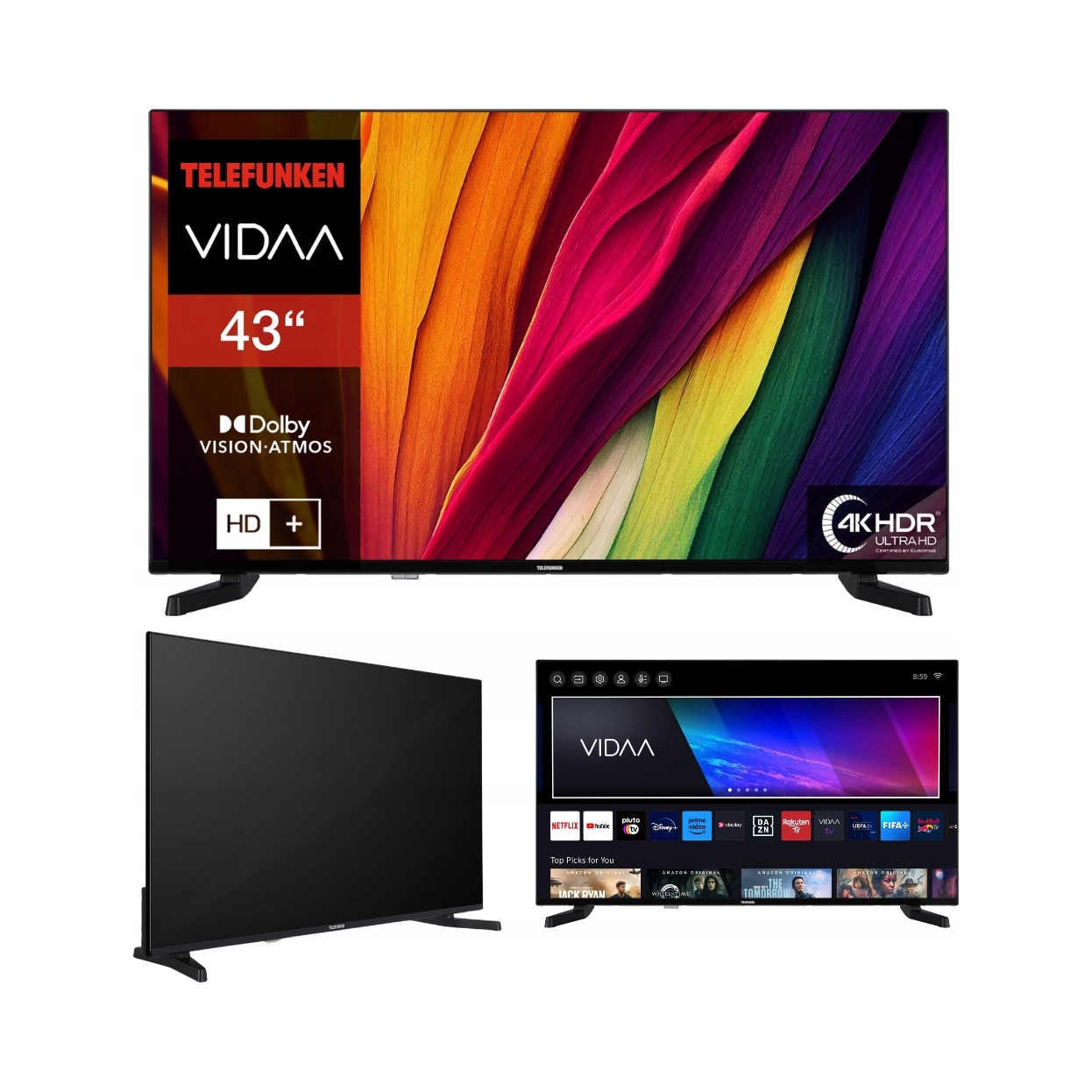 Telewizor Led 43" Telefunken D43U790B2CW Smart Tv 4K Vidaa DVBT2 Bezramkowy