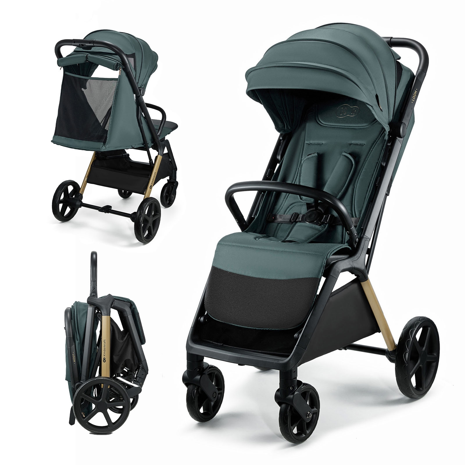 Wózek spacerowy Kinderkraft Loom zielony aluminiowy 4 koła składany
