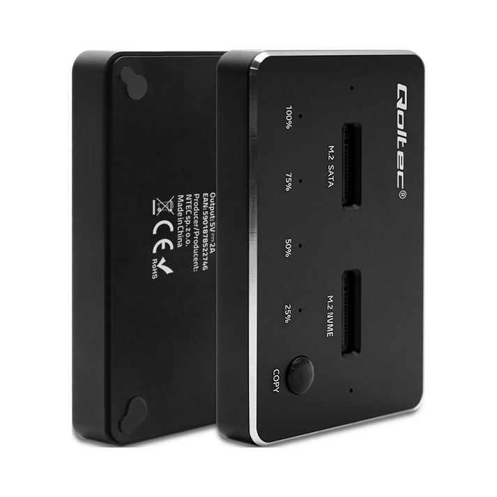 2× Stacja dokująca Qoltec dysków SSD M.2 | NVMe | SATA | USB-C | Dual 2 x 2TB