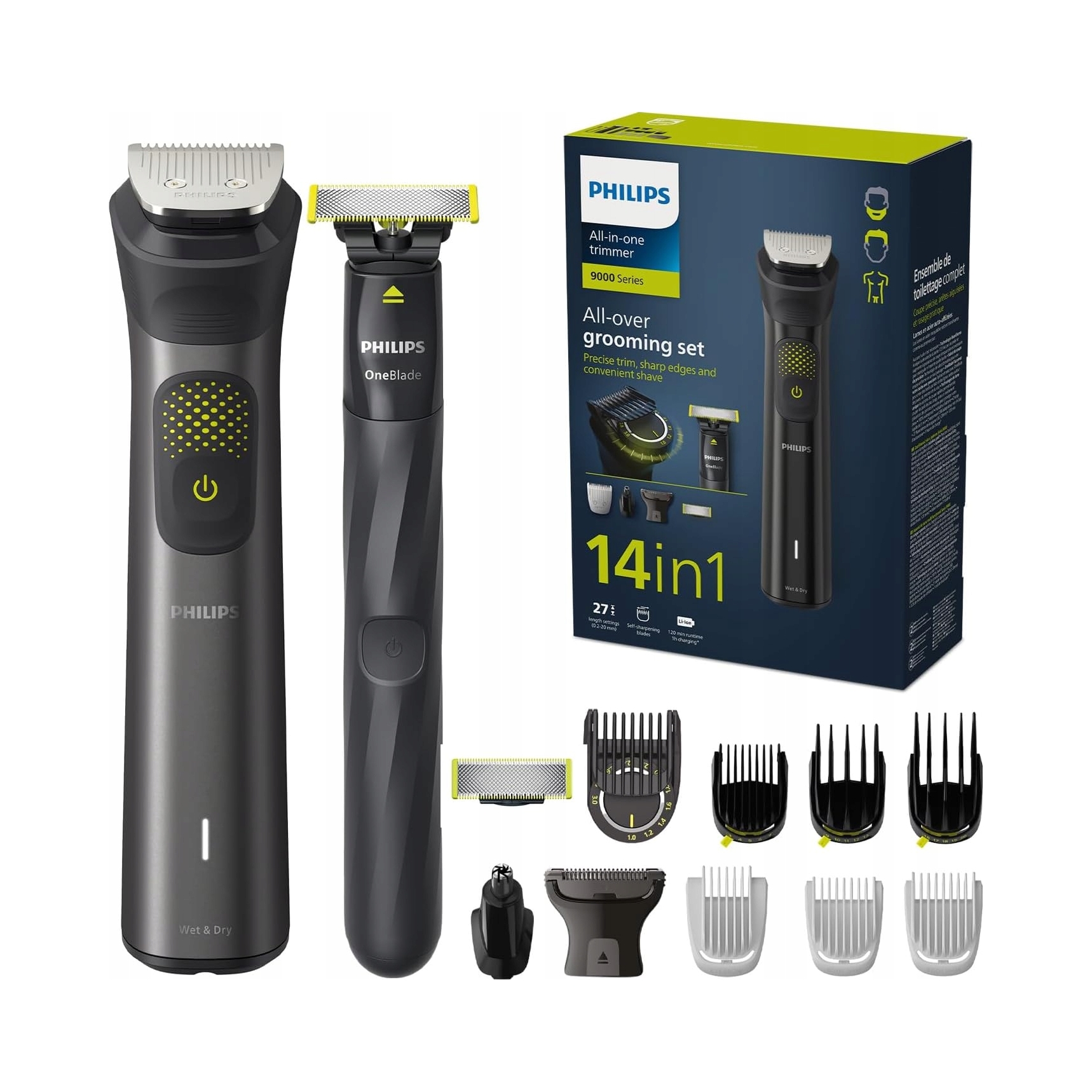 Zastrihávač 14v1 Holiaci strojček na telo vlasov Philips MG9550/15 OneBlade
