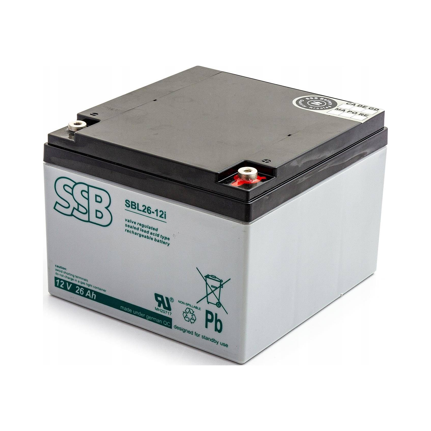 Akumulator Agm Ssb Sbl 26-12i 26Ah 12V do Ups do alarmu żywotność 9-12 lat