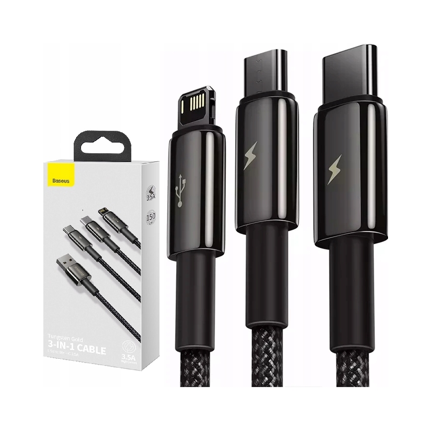 Baseus Tungsten 3w1 kabel Usb Usb Typ C Lightning micro Usb 3,5 A 1,5 m