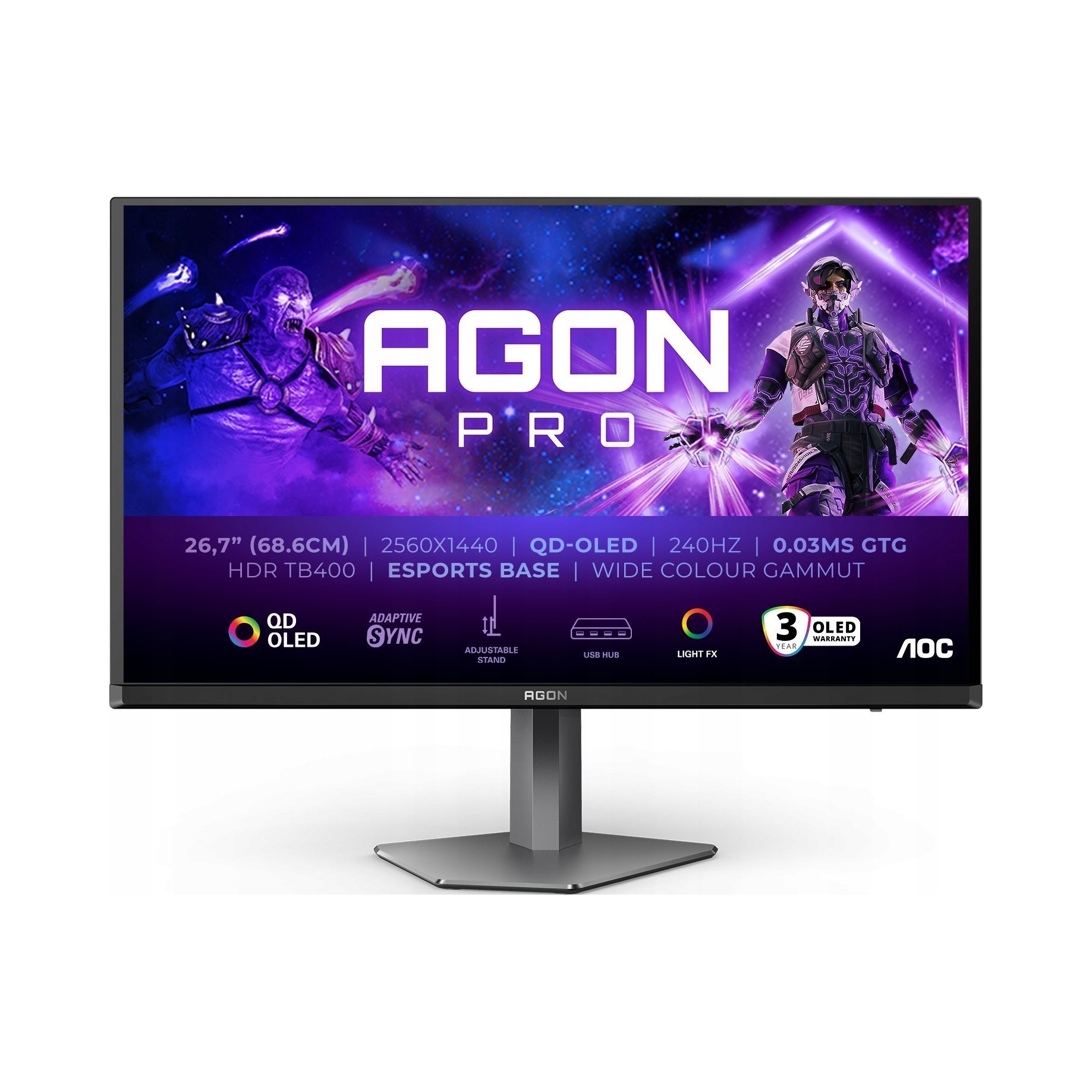 Monitor Aoc Agon AG276QZD2 26,7" 2K Qd-oled 240Hz 0,03ms Gamingowy