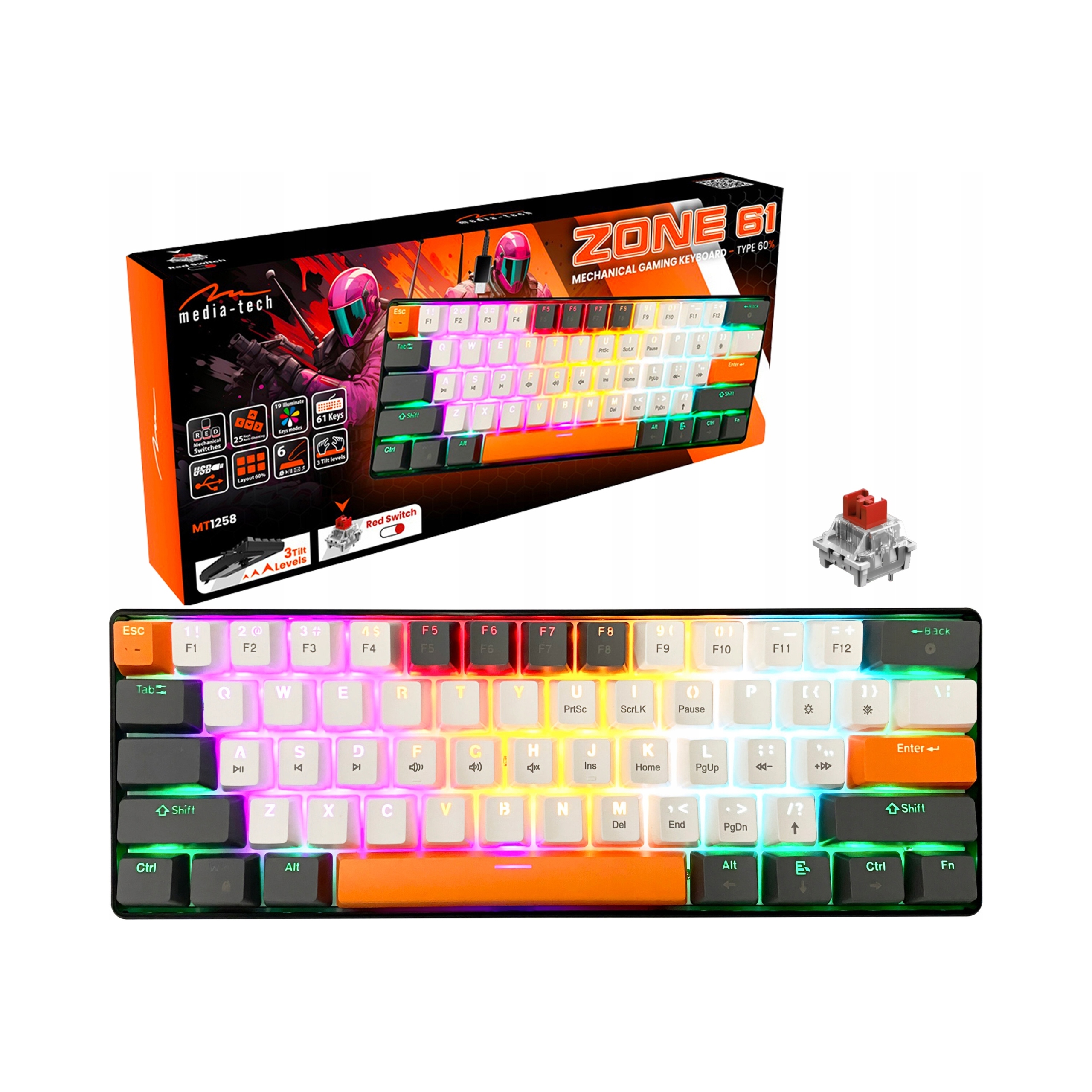 Klawiatura mechaniczna Media Tech Zone mechaniczna klawiatura gamingowa Rgb