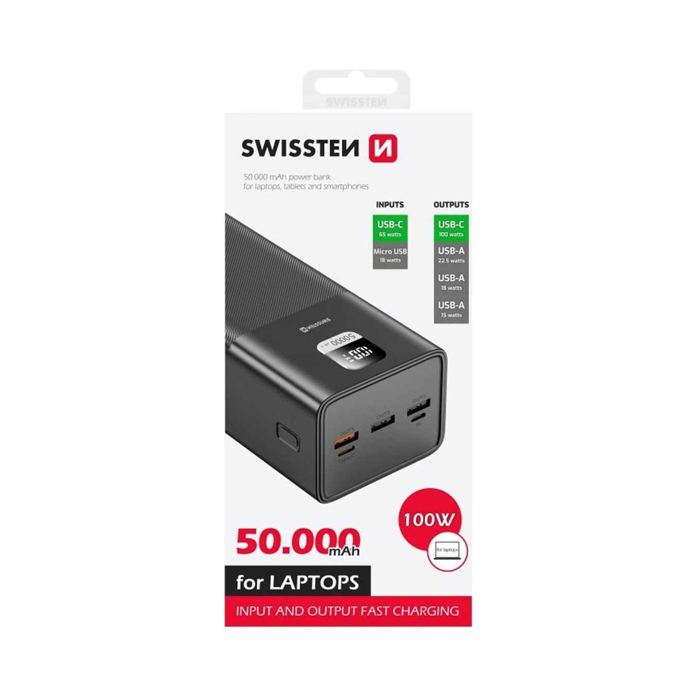 Swissten Powerbanka pre notebook 50 000 mAh 100W Pd čierna