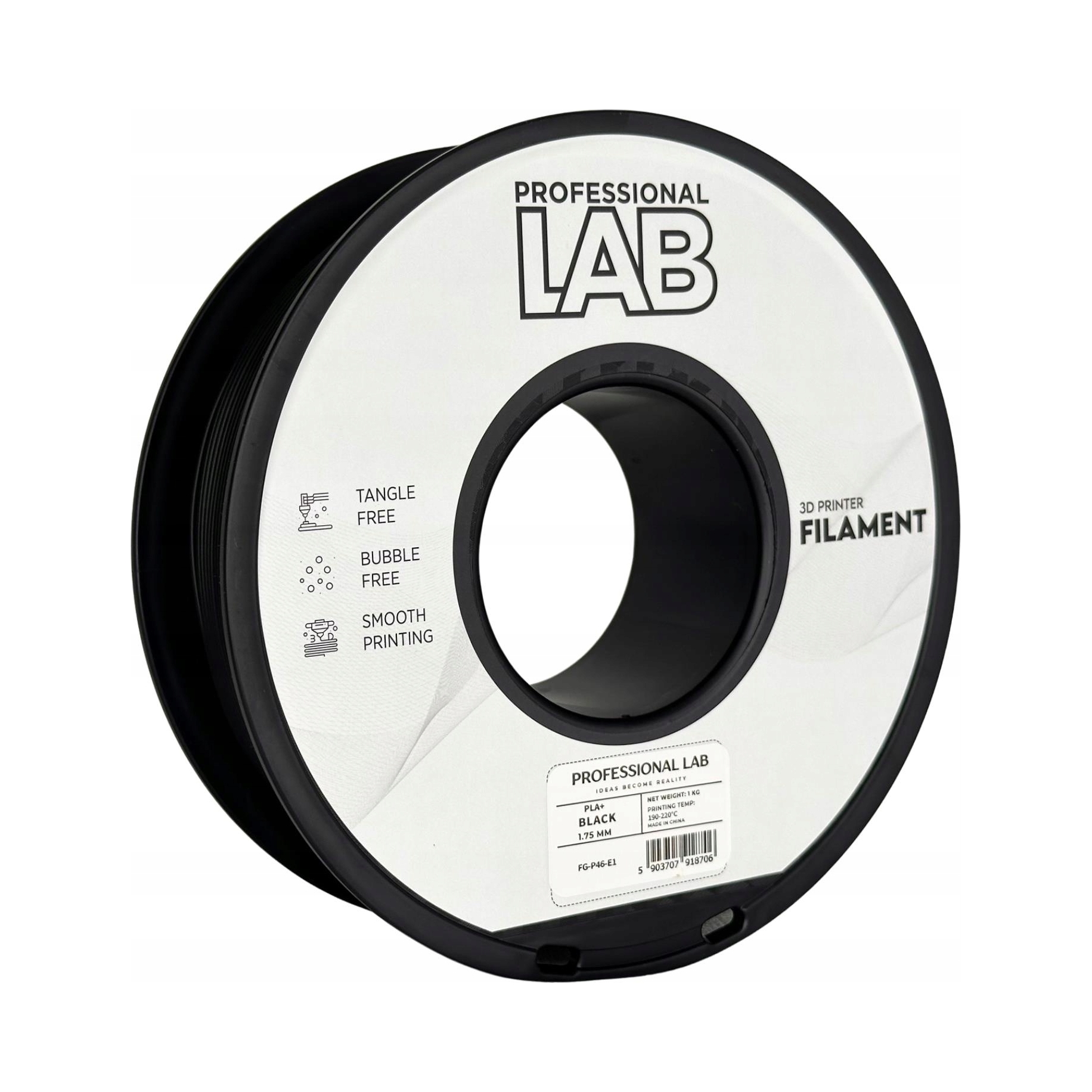Filament PLA+ Black czarny 1.75mm 1kg Professional Lab