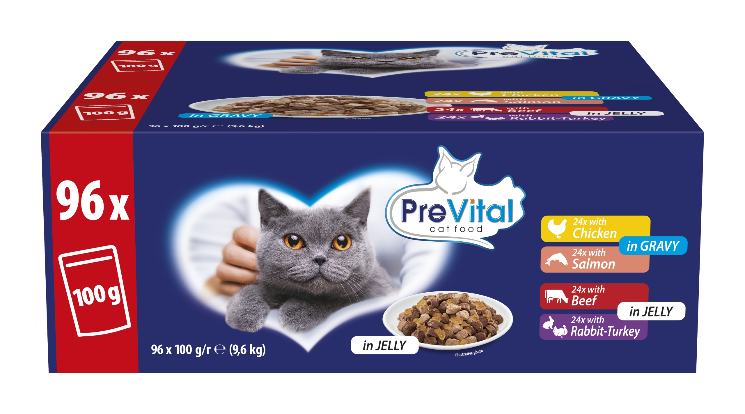 96x100g Prevital kapsa kočka maso,losos omáčka,želé