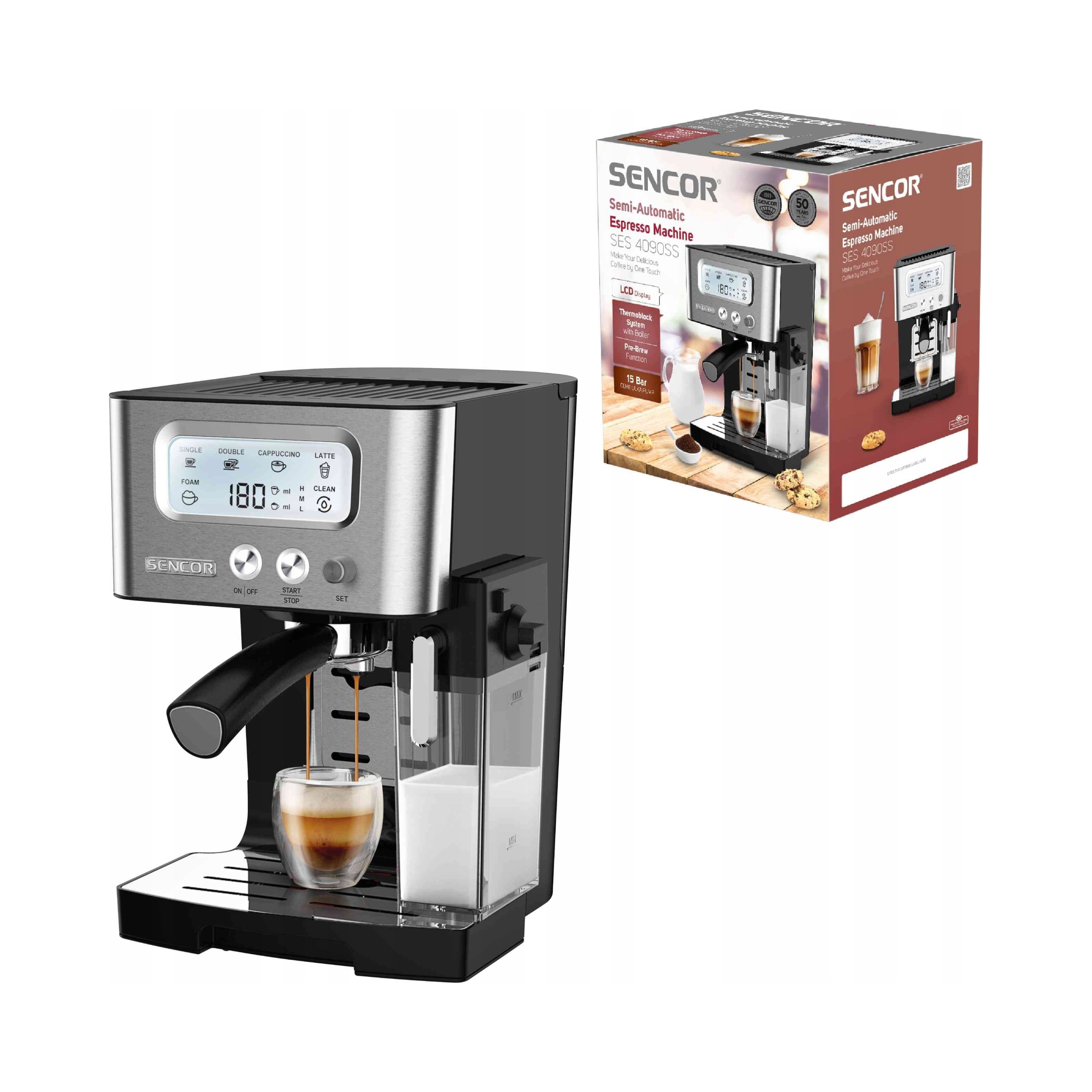 Automatyczny ekspres ciśnieniowy kolbowy 1450W 15 bar Sencor SES4090SS