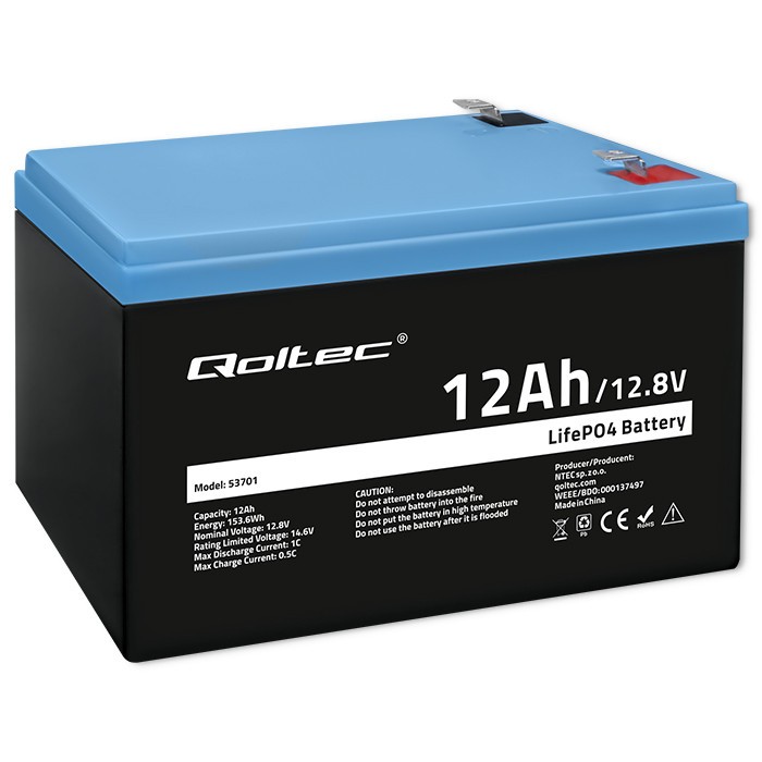 Akumulator 12Ah LiFePO4 Qoltec 12.8V 3000 cykli 153.6Wh Bms do łódki kamper
