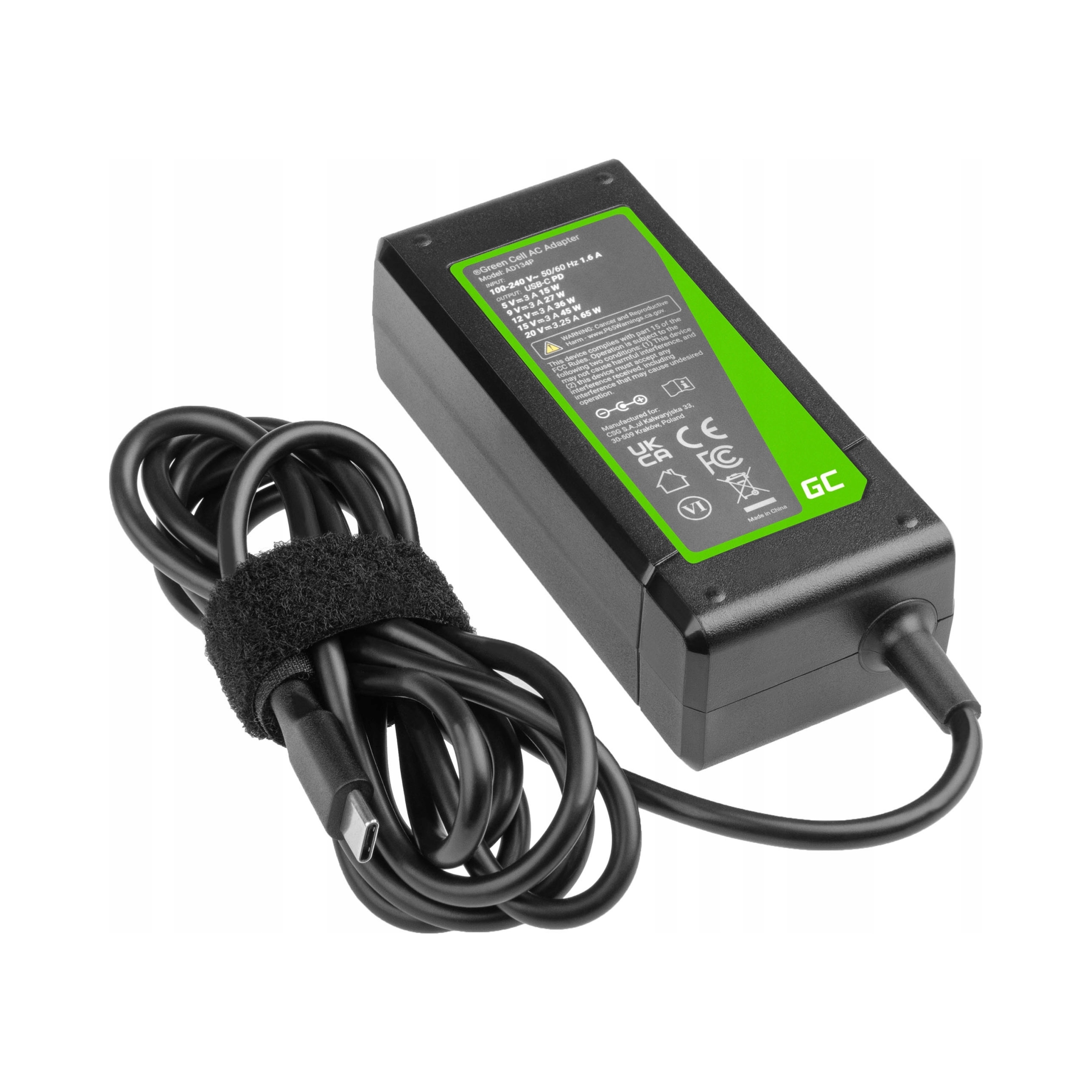 Green Cell Usb-c 65W Nabíječka Napájecí adaptér pro notebook
