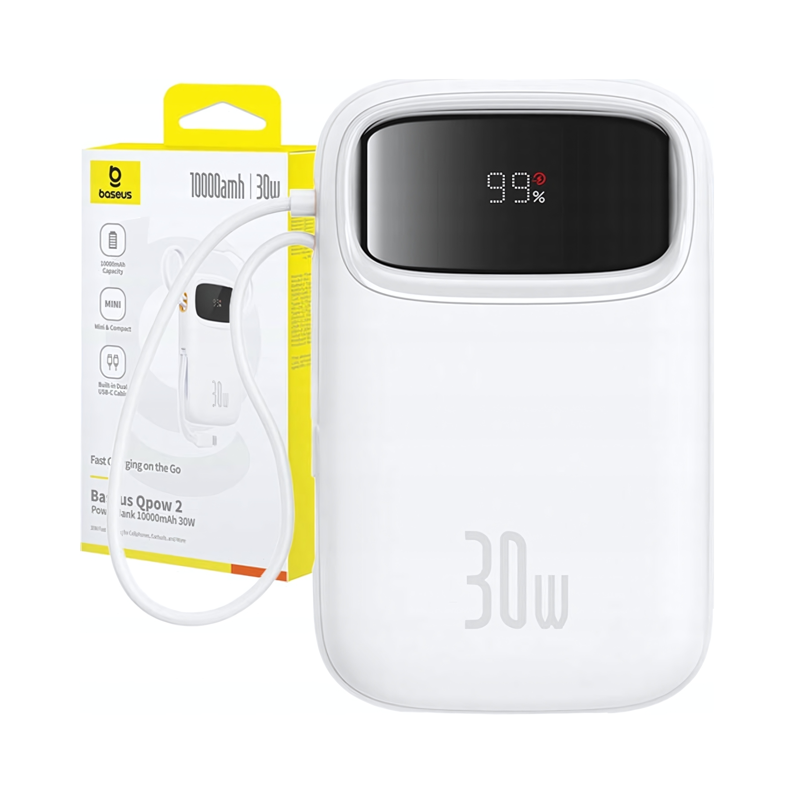 Baseus power banka Qpow 10000mAh 30W biela s Usb-c káblom 6932172667733