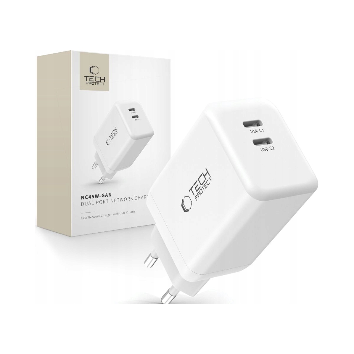 Tech- Protect NC45W- Gan 2- Port Network Charger Pd 45W White Tech-