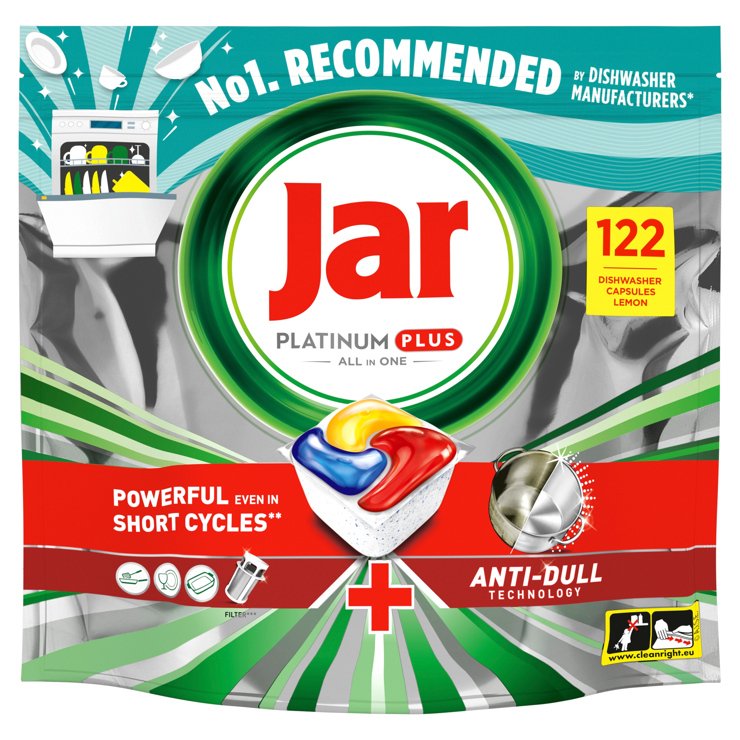 Levně Jar Platinum Plus All in One kapsle do myčky, Lemon, 122ks