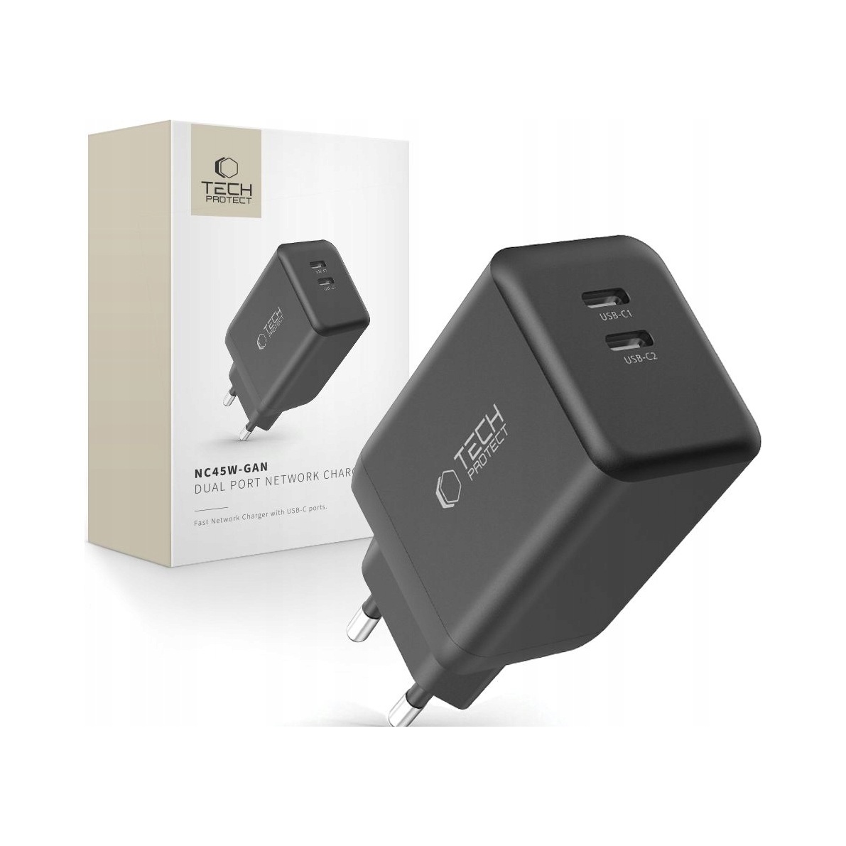 Tech- Protect NC45W- Gan 2- Port Network Charger Pd 45W Black Tech-