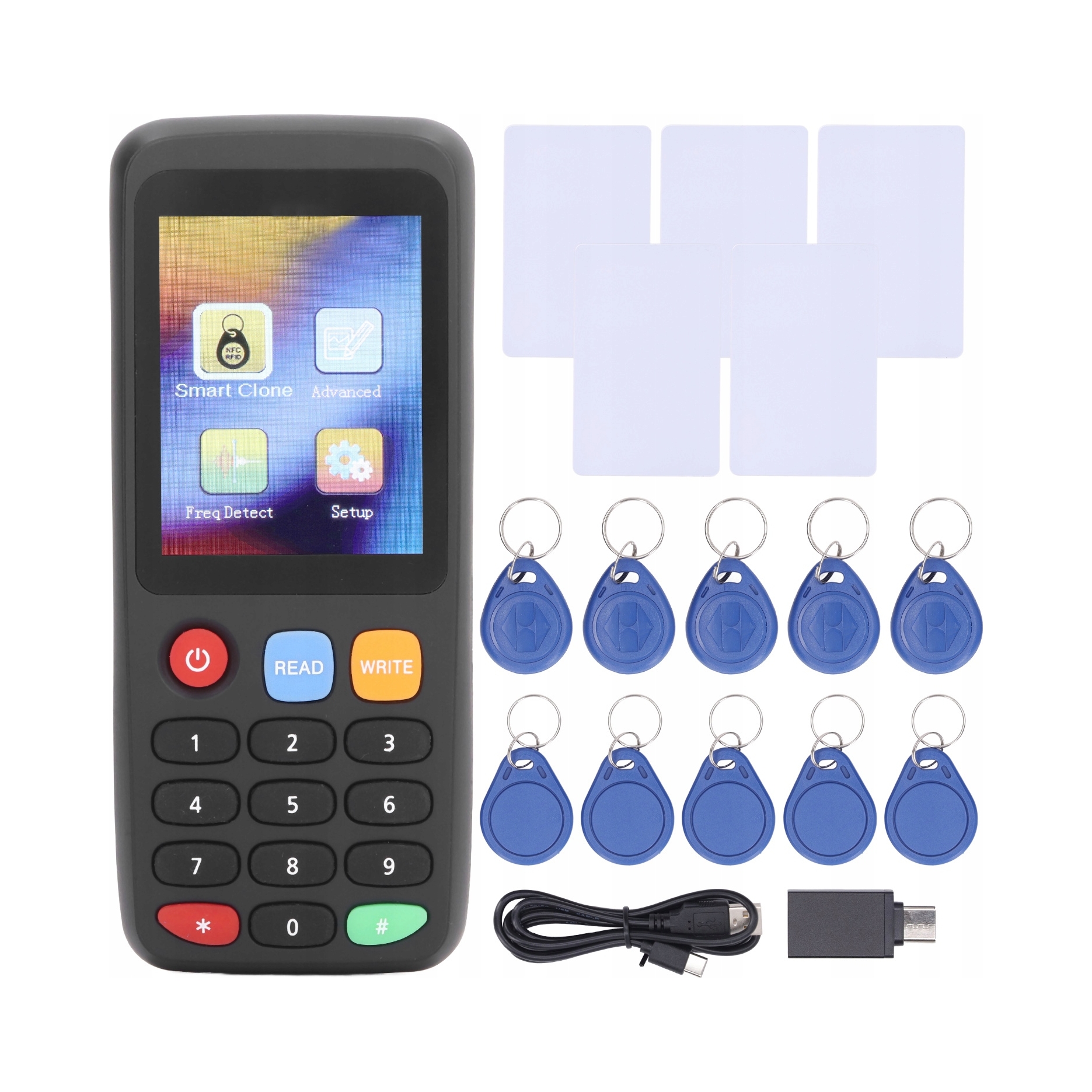 Czytnik programator duplikator RFID - kopiarka kart ID + 5 breloczki