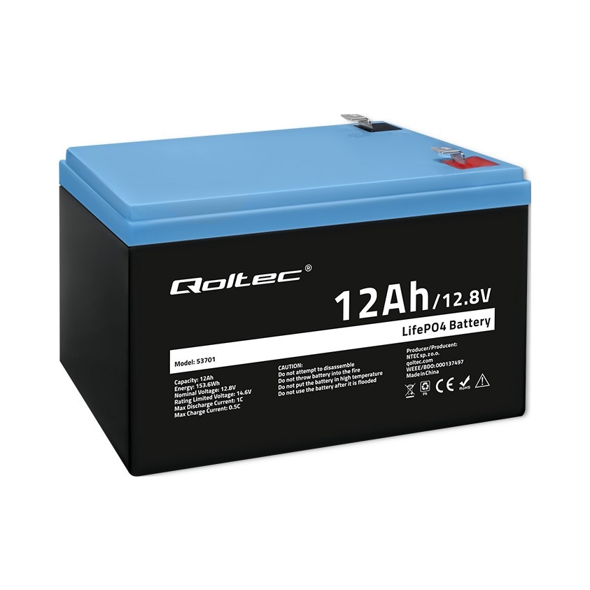Qoltec Akumulator LiFePO4 Litowo-Żelazowo-Fosforanowy 12.8V 12Ah 153.