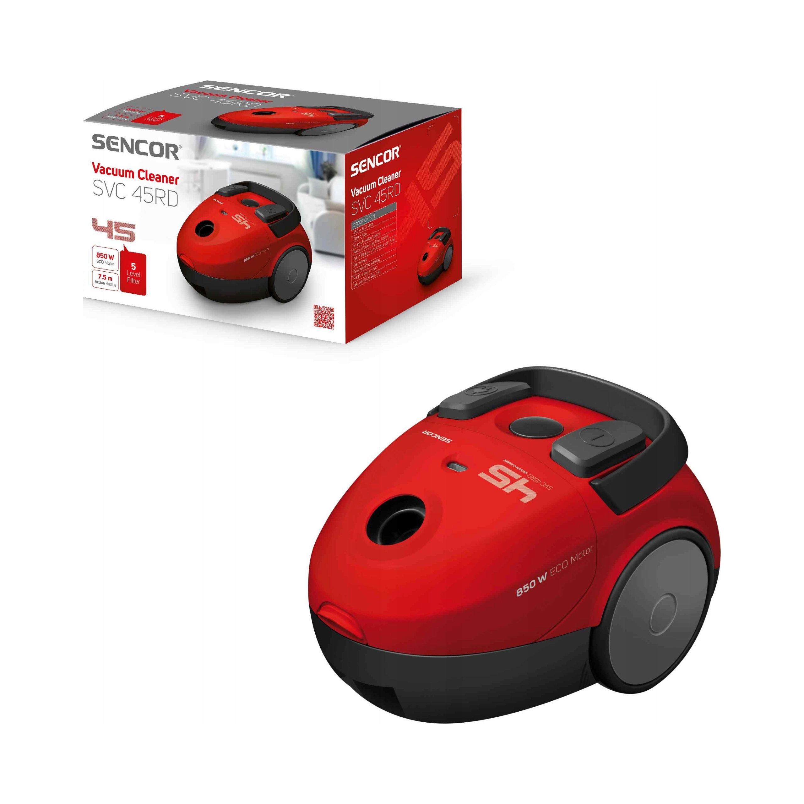 Lekki odkurzacz workowy Sencor SVC45RD czerwony