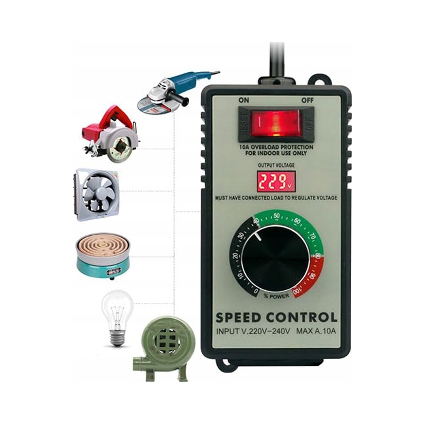Regulator obrotów silnika 2400W 230V z wyłącznikiem i woltomierzem