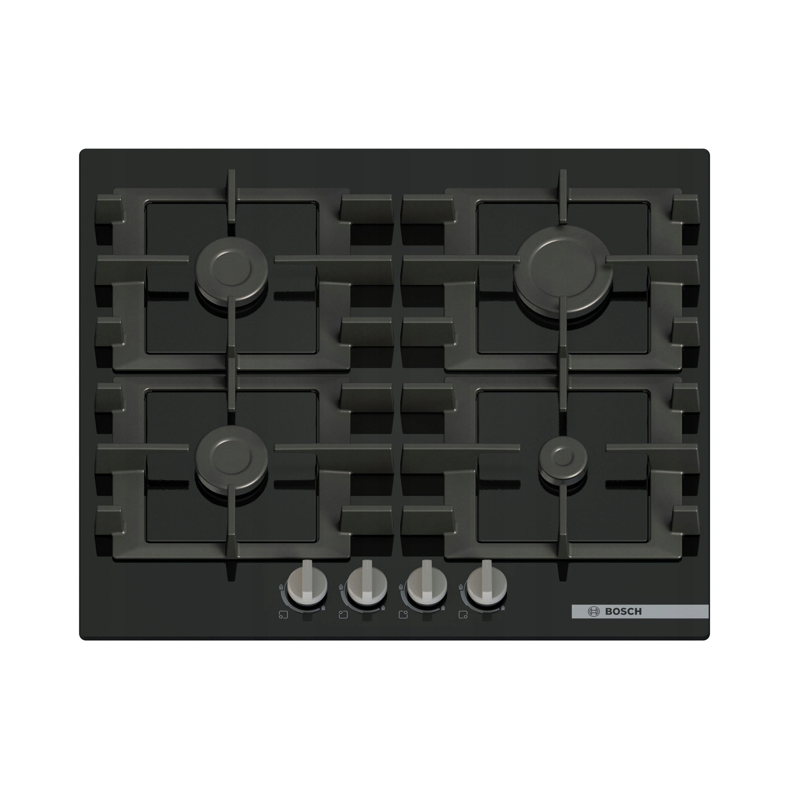 Plynová varná deska Bosch PNP6B6K40, plyn na skle, černá Serie 4, litinové