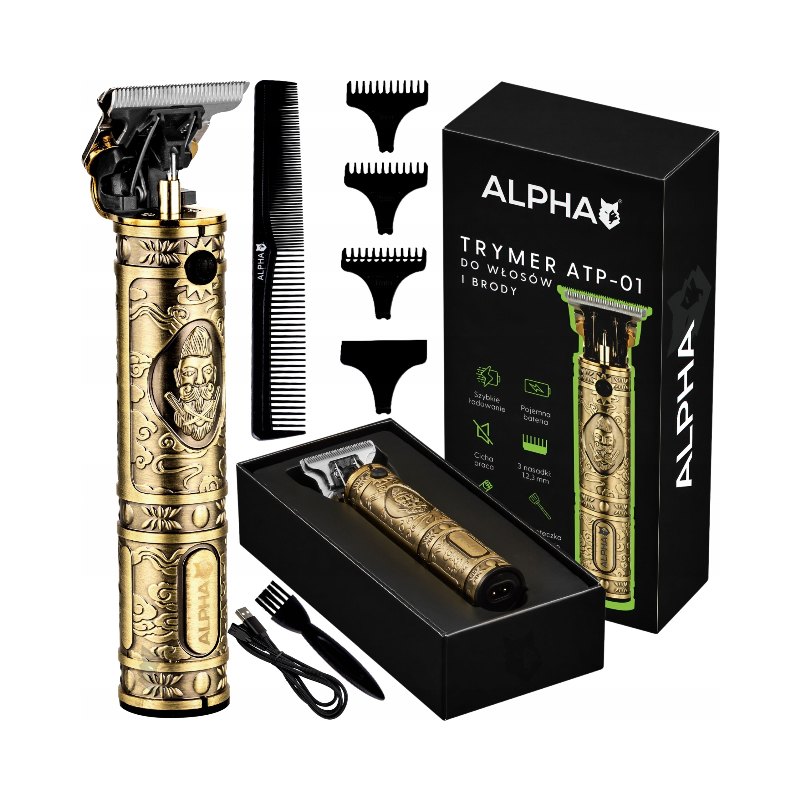 Zastřihovač na tělo a vousy Alpha ATP-01 akumulátorový kovový, 4 nastavení