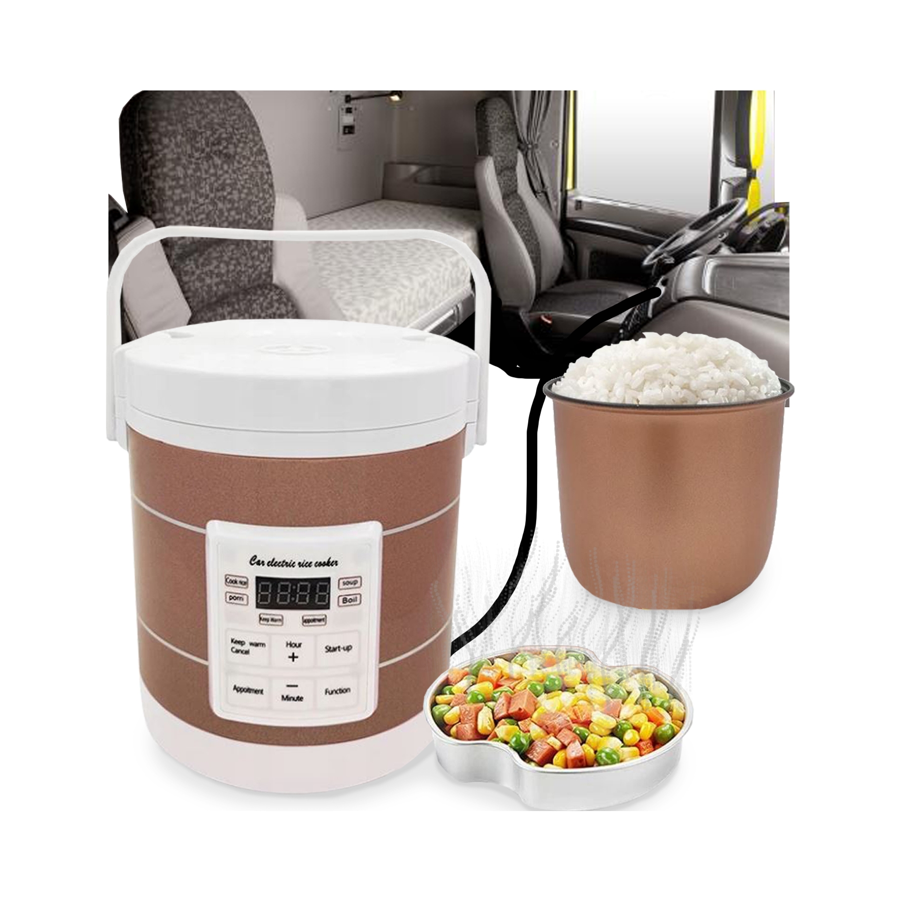 Ryżowar turystyczny multicooker samochodowy 1,6l 12V 24V kemping Tir bus