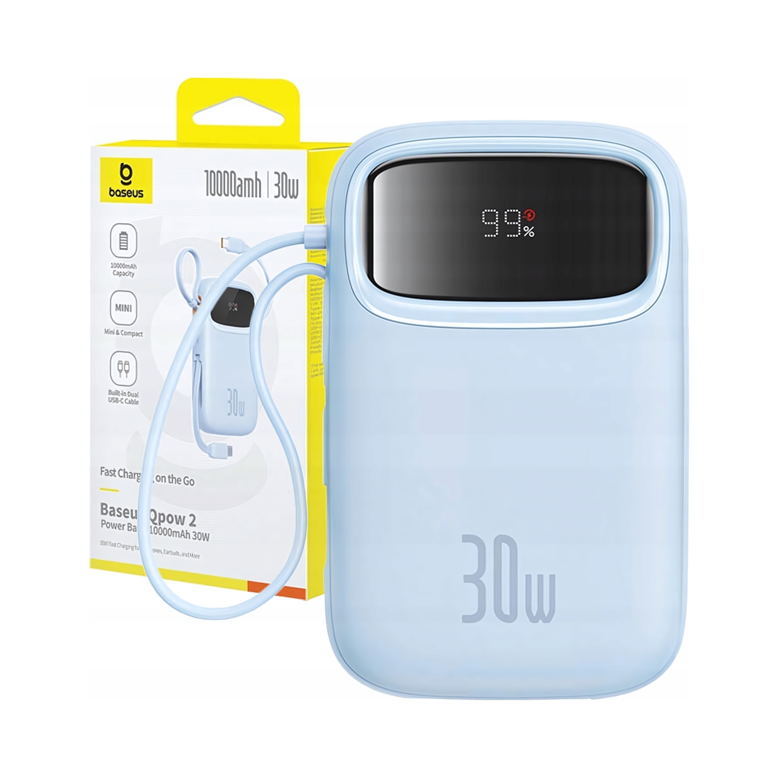 Powerbank Baseus QPow 2 30W 10000mAh z wbudowanymi kablami Usb- C Baseus