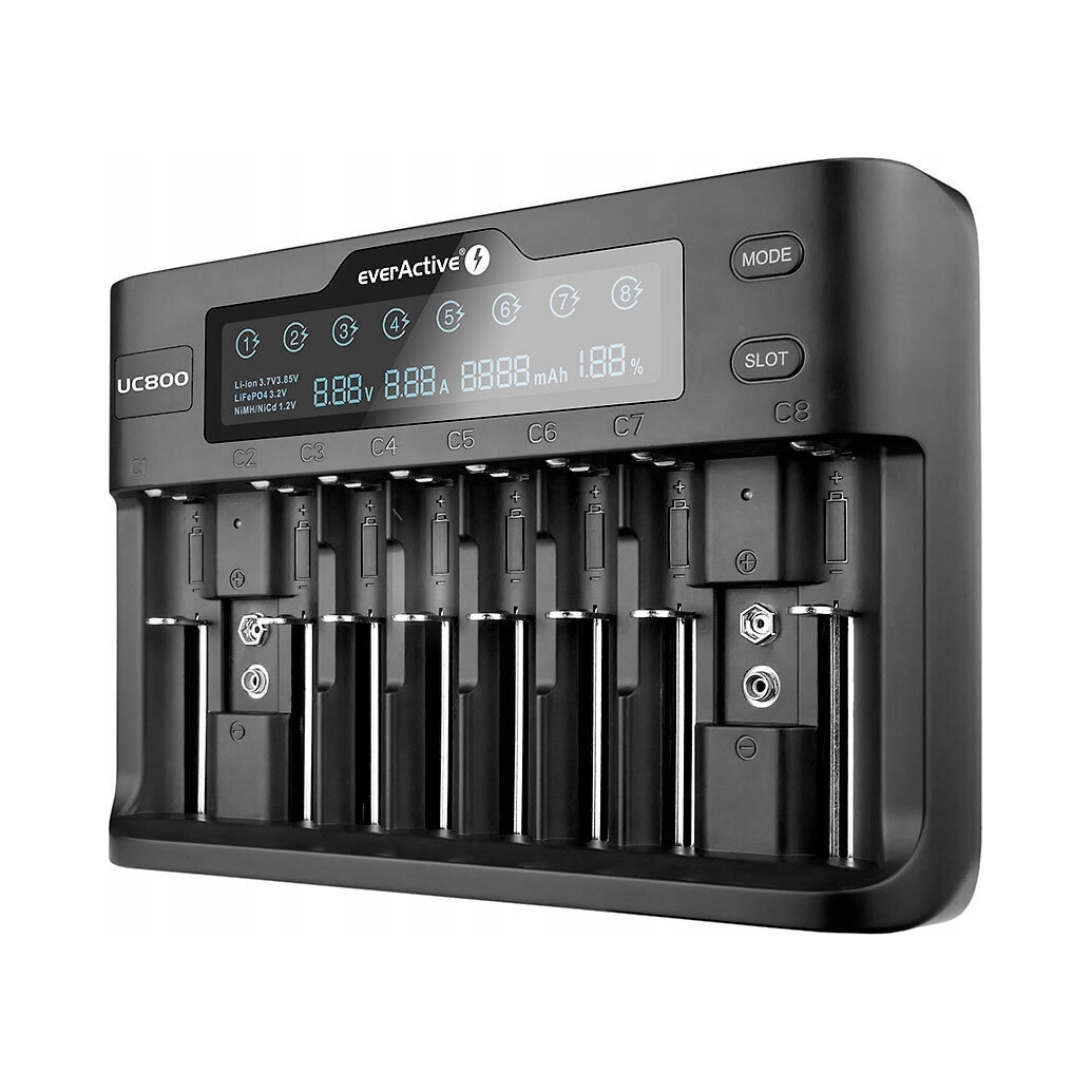 Ładowarka uniwersalna everActive UC-800 8x Li-ion NiMH 21700 18650 Aa 2x 9V