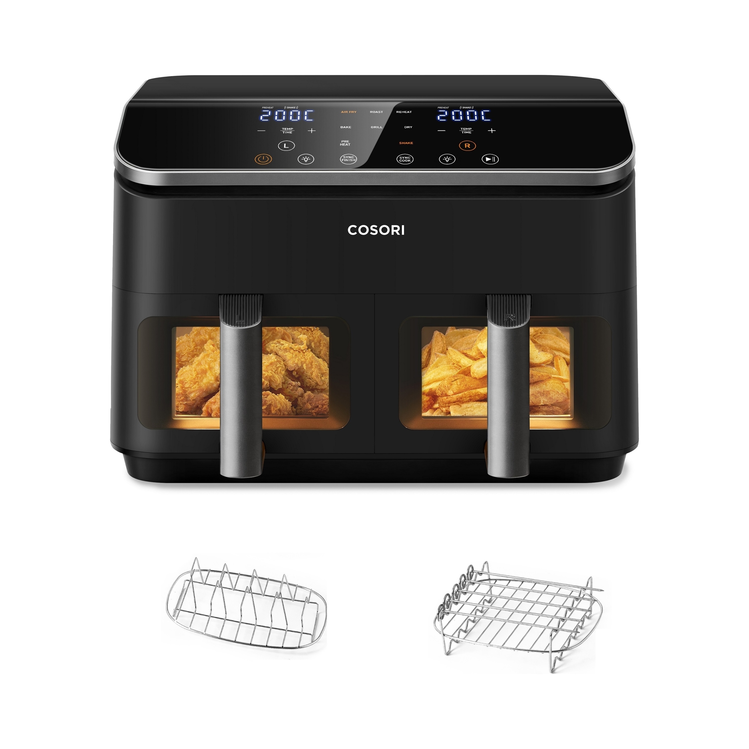 Beztuková fritéza Air fryer Cosori Dual Basket 1750W 8,5L čierna