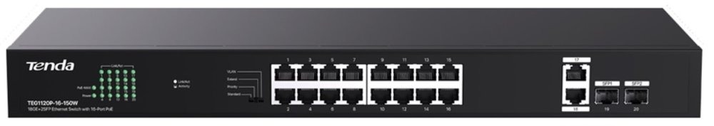 Tenda TEG1120P-16-250W PoE+ Gigabit switch 16x 1Gb/ s PoE+ 802.3af/ at +…