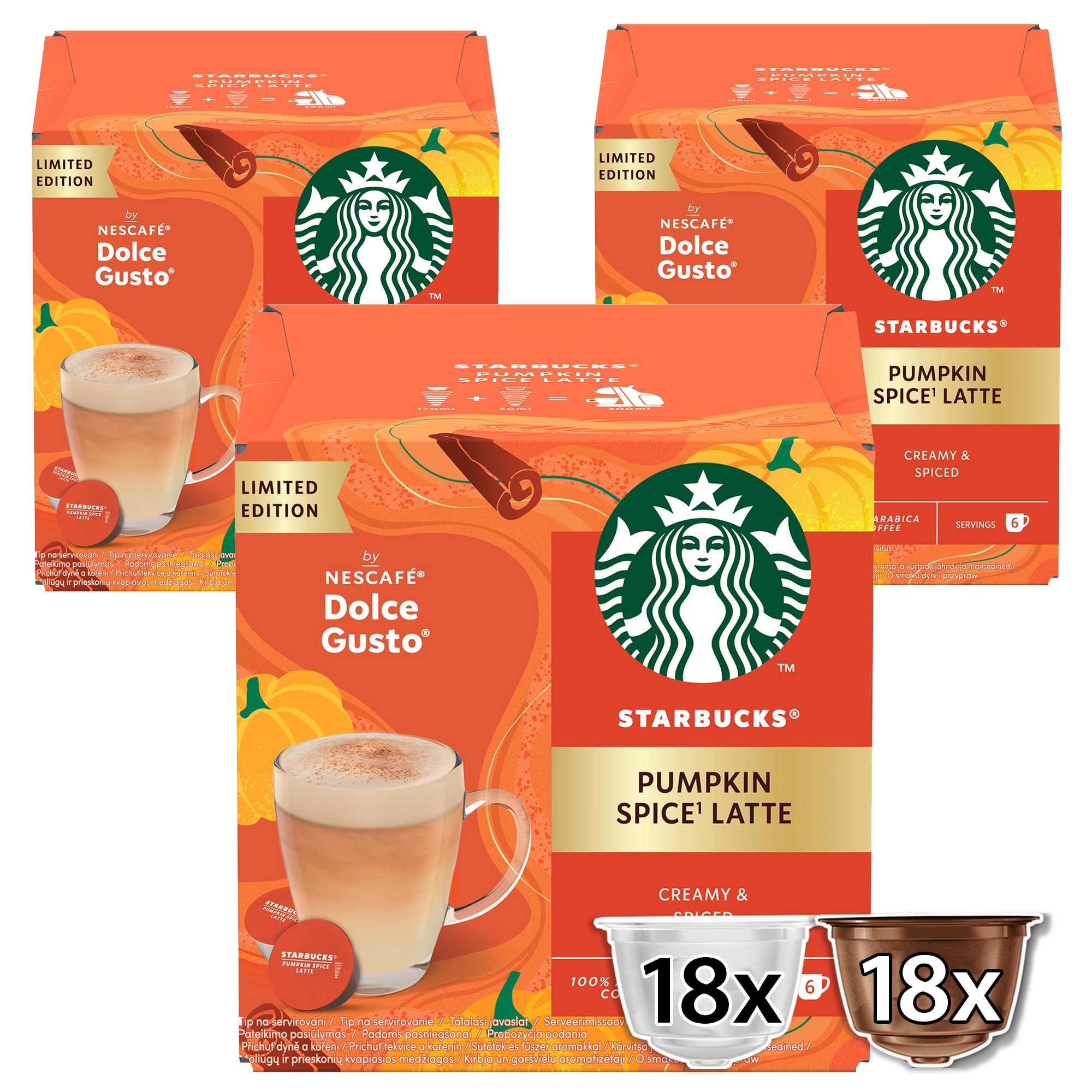 Levně Starbucks Pumpkin Spice Latte by Nescafé Dolce Gusto3x12 kapslí (18 šálků)