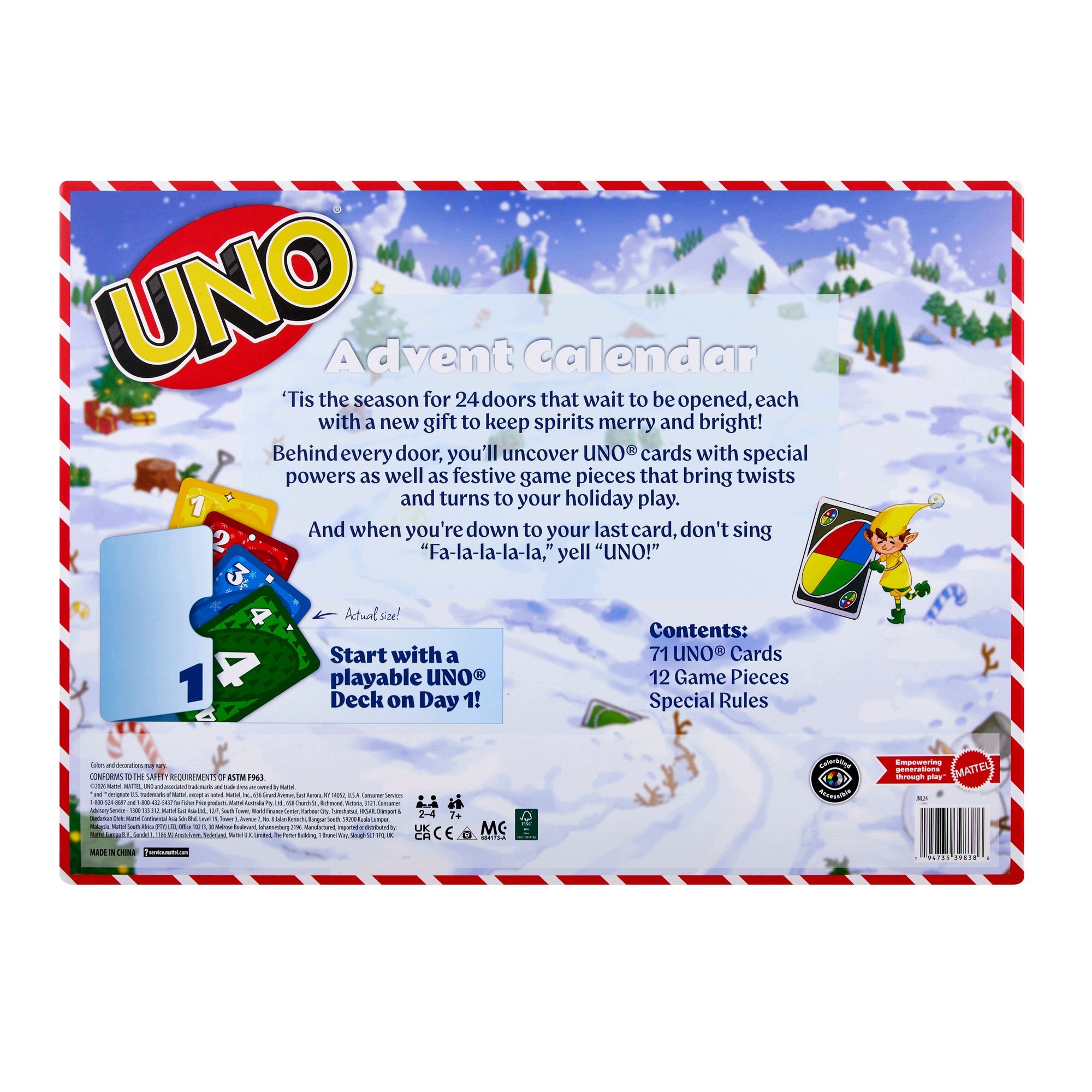 Адвент-календарь Mattel UNO, карточная игра для 2 и более игроков, от 5 лет — фото 7