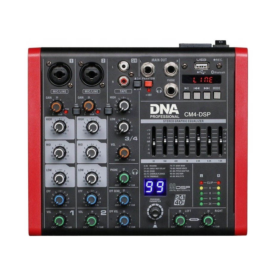 Audio mixážní pult 4 kanály Ddna CM4-DSP Sb MP3 Bluetooth Phantom Dj