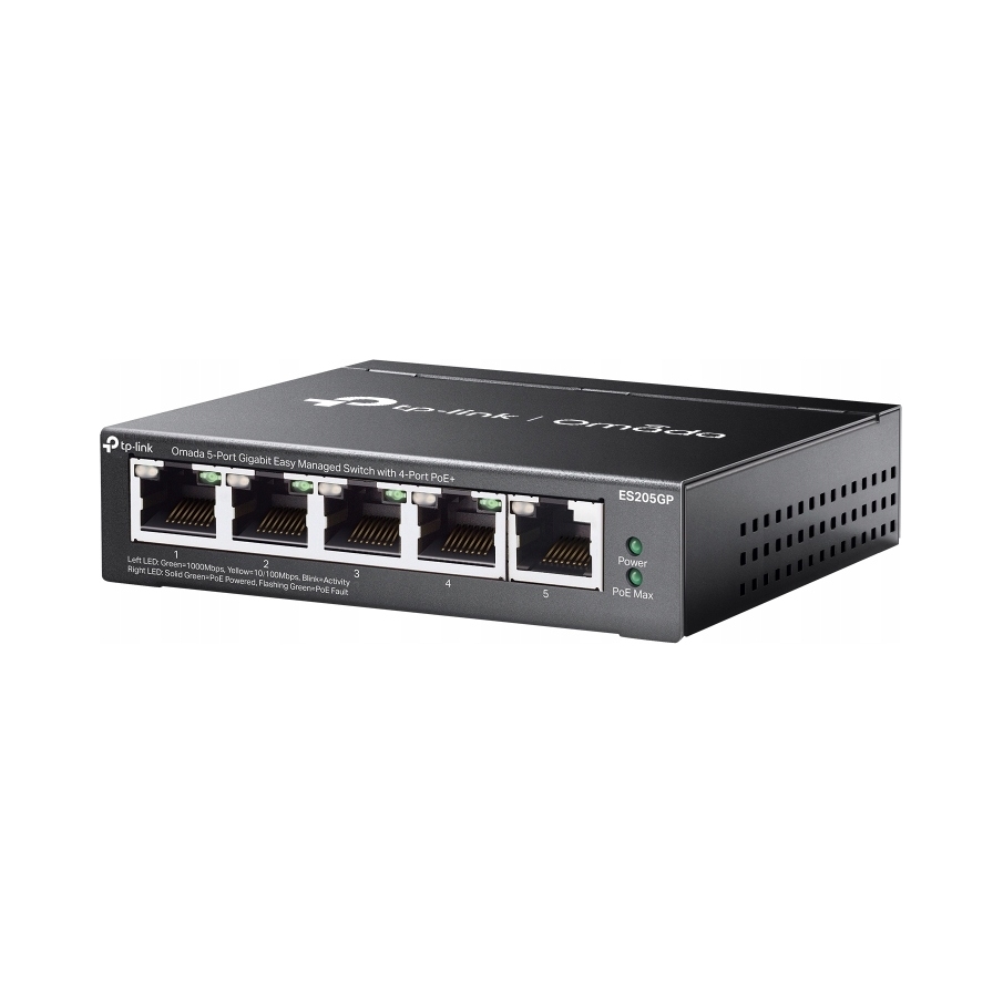 Switch TP-Link ES205GP 5 gigabitových portov, vrátane 4 portov PoE+