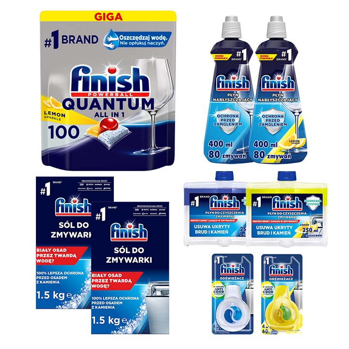 

Finish Quantum 100 tabletki do zmywarki sól zestaw