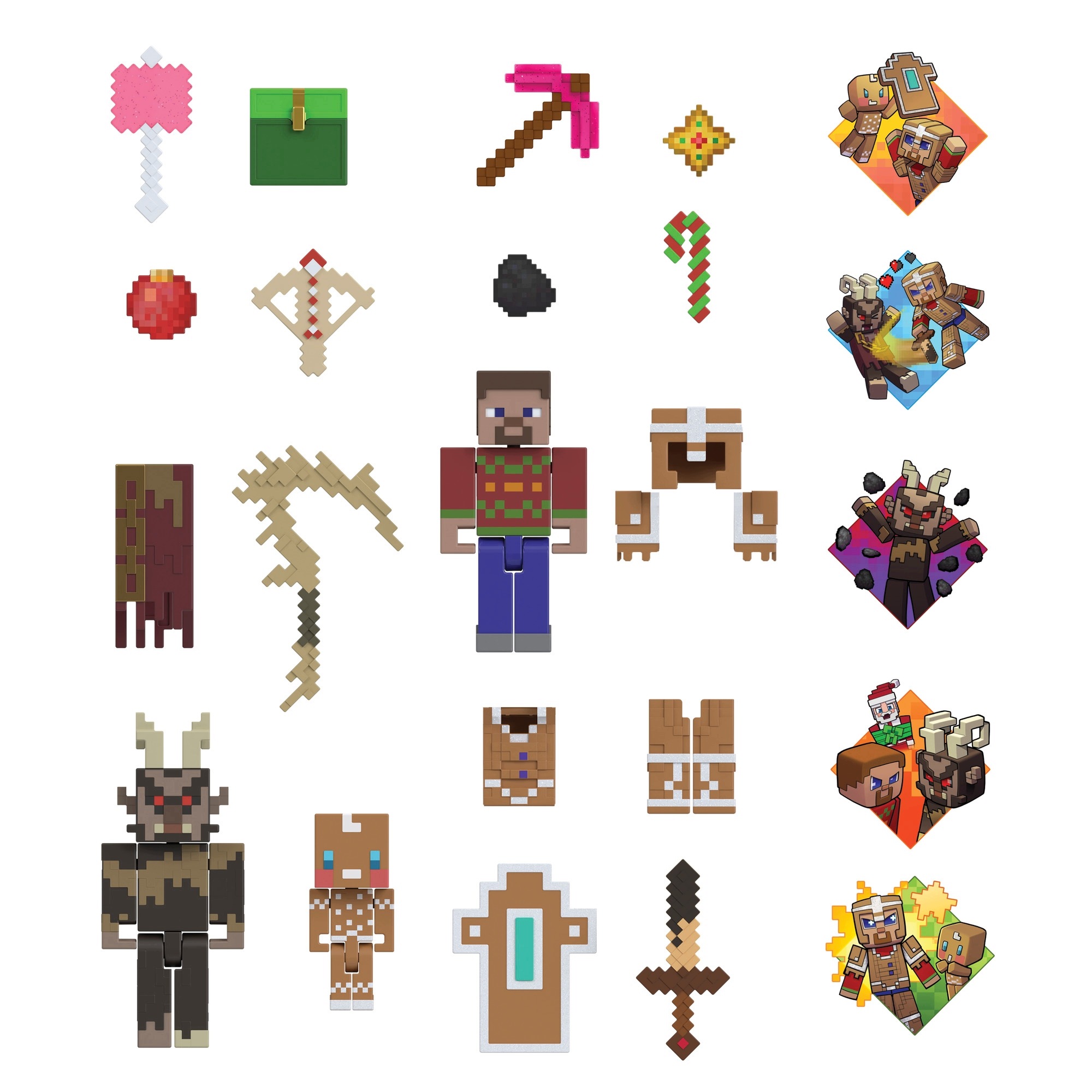 Адвент-календарь Minecraft Mattel, 3 фигурки, 15 аксессуаров и наклейки, от 6 лет — фото 3