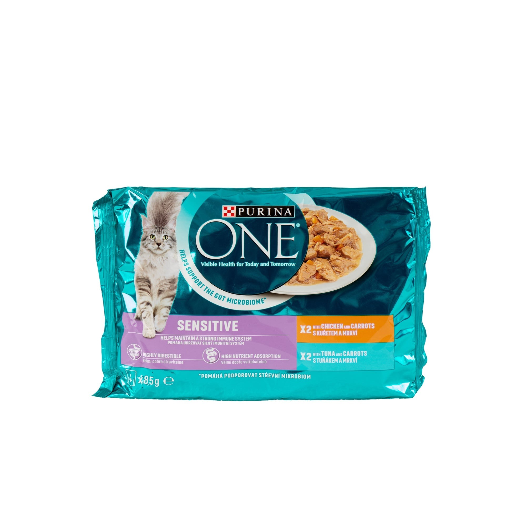 Levně Purina One kapsičky pro kočky Sensitive kuře, tuňák ve šťávě 48x85 g