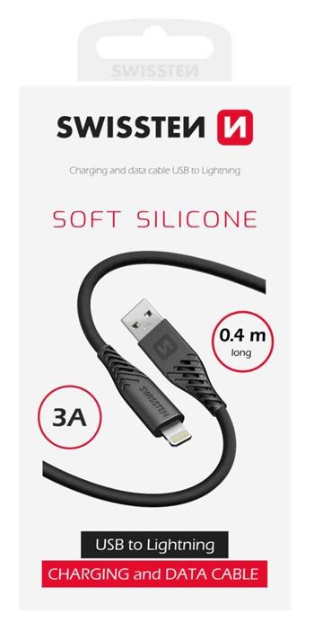 PRZEWÓD DO TRANSMISJI DANYCH SWISSTEN SOFT SILICONE USB-A / LIGHTNING 0,4 M CZARNY
